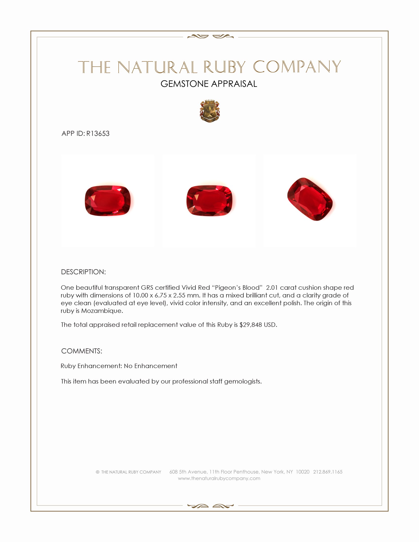 2.01 Ct. Ruby from Mozambique