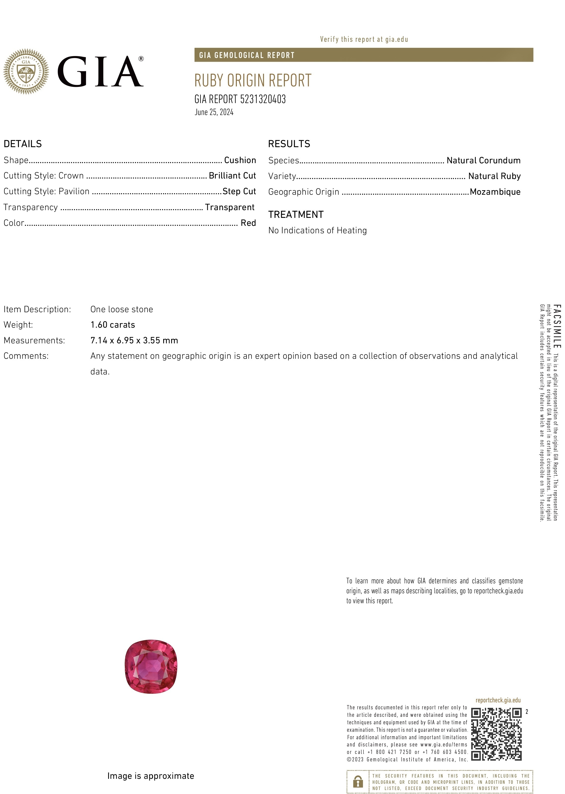 1.60 Ct. Ruby from Mozambique