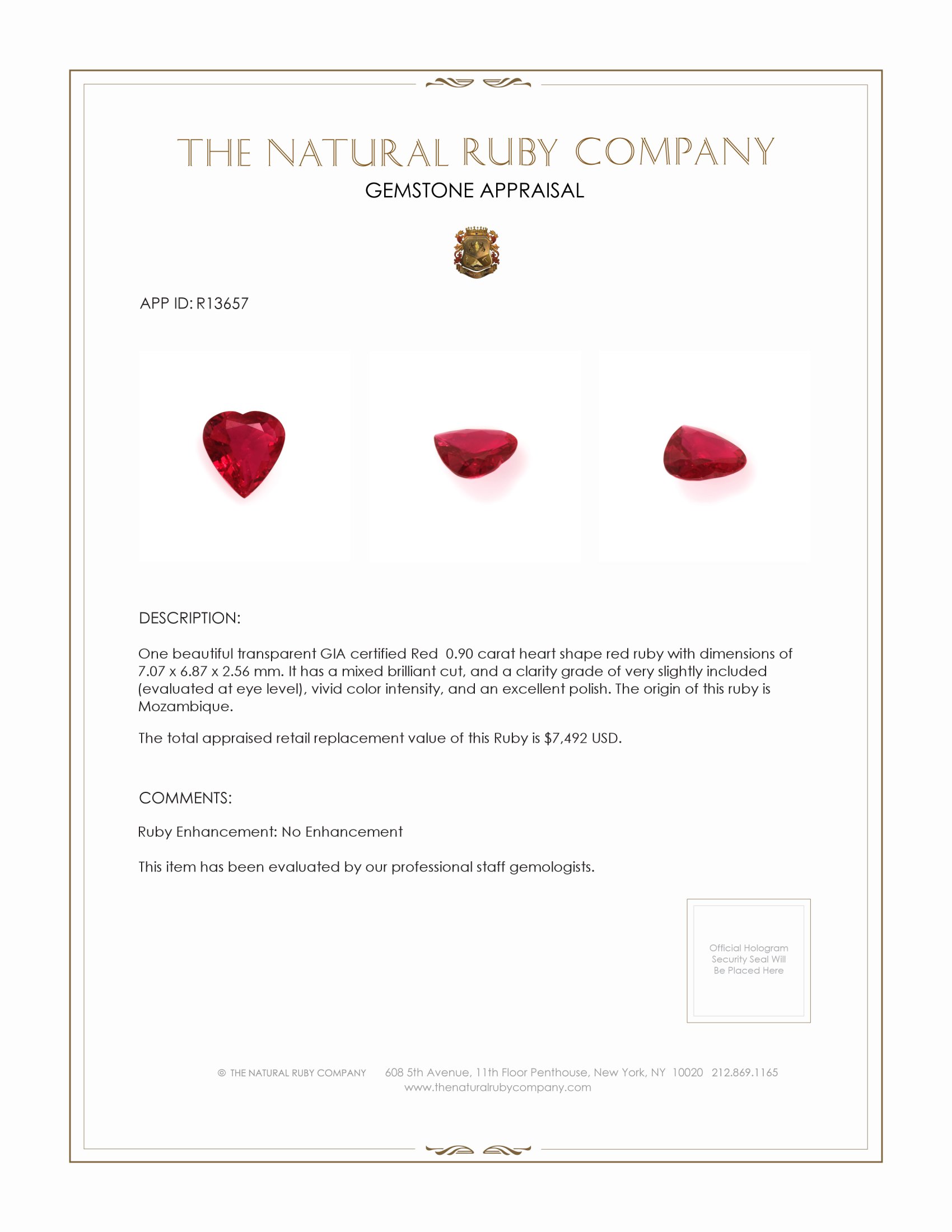 0.90 Ct. Ruby from Mozambique