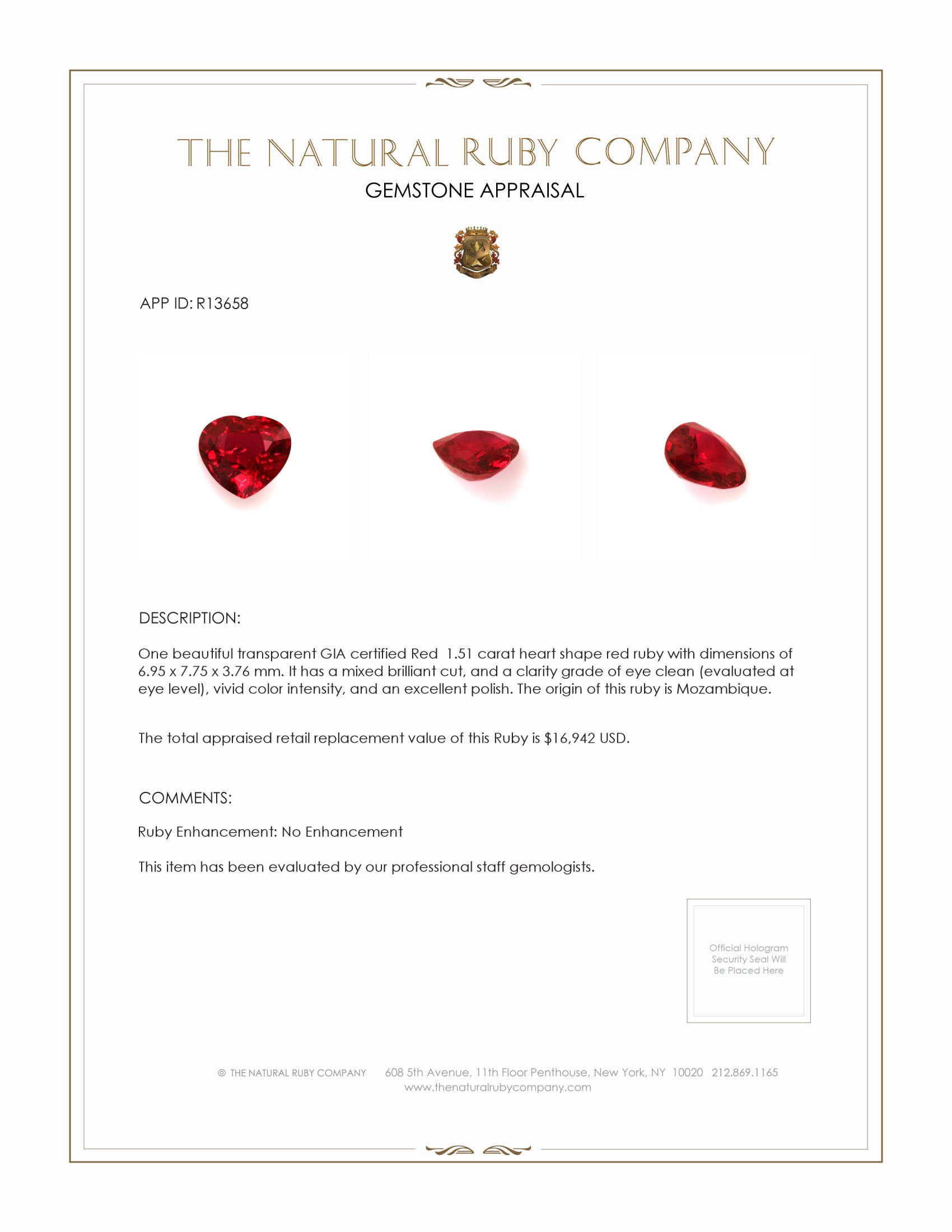 1.51 Ct. Ruby from Mozambique