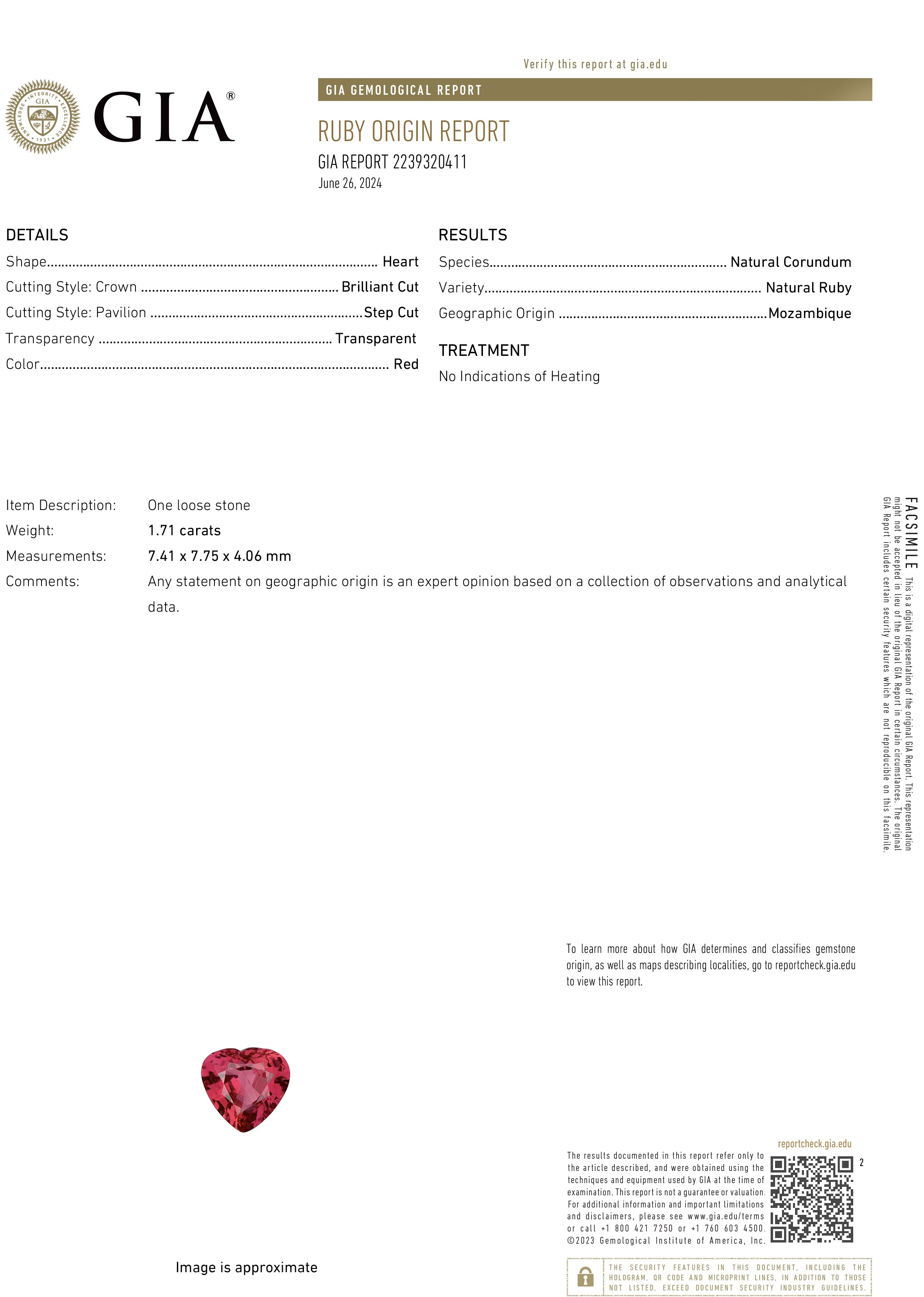 1.72 Ct. Ruby from Mozambique