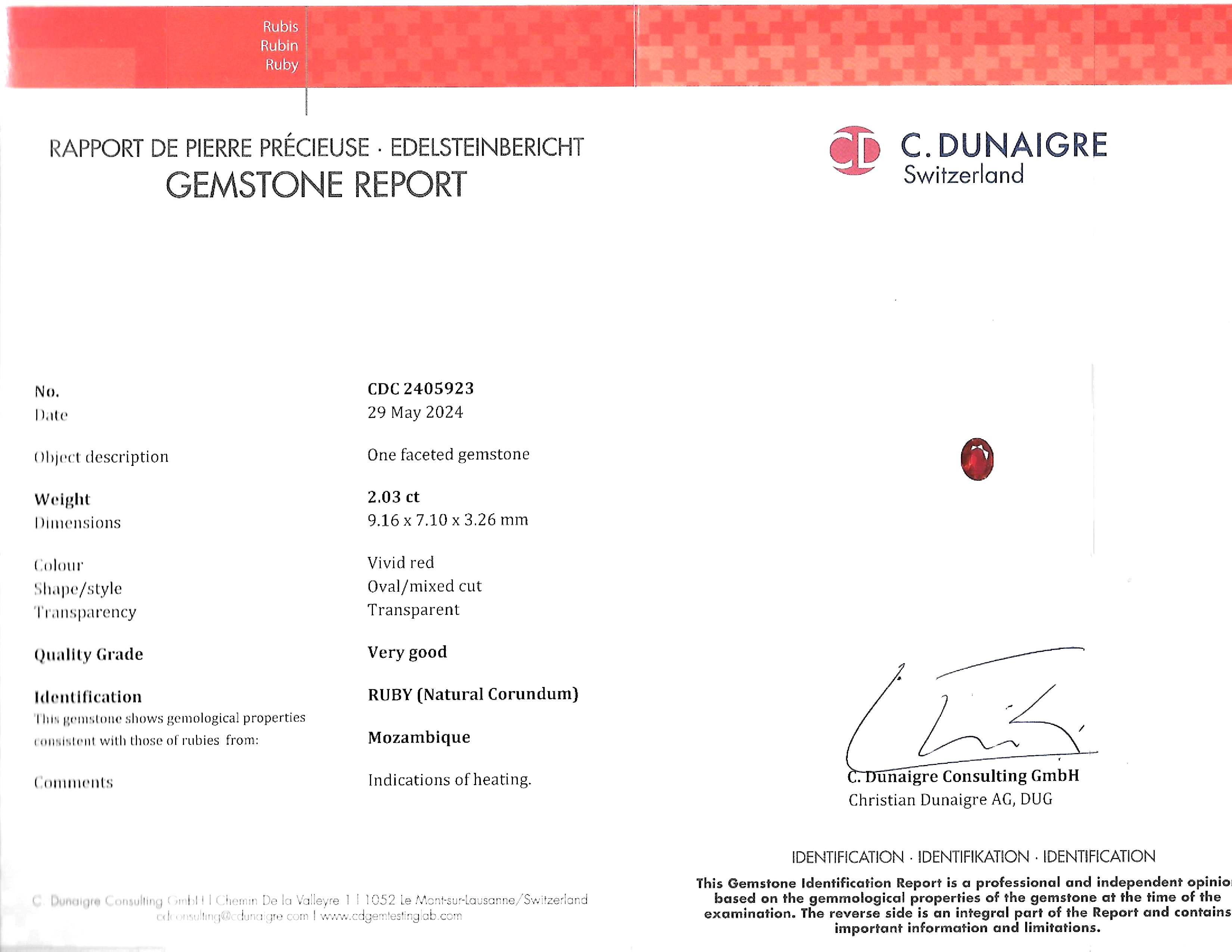 2.04 Ct. Ruby from Mozambique