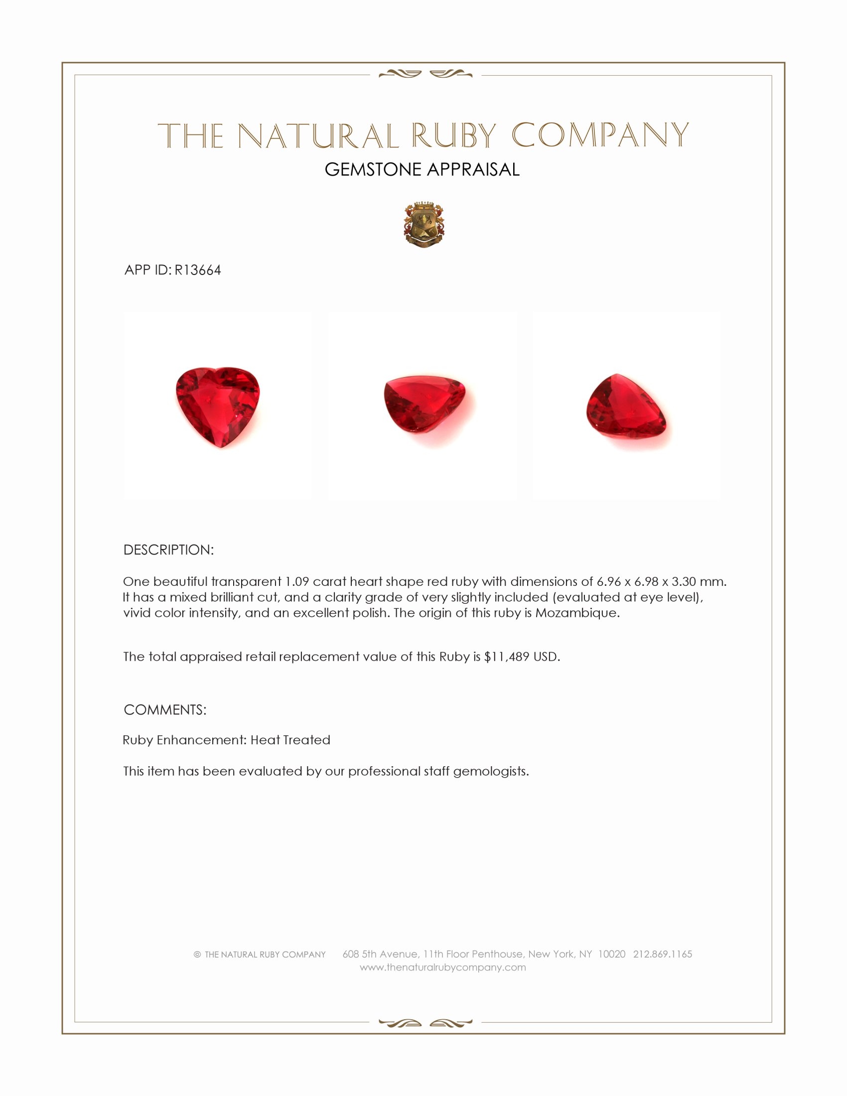 1.09 Ct. Ruby from Mozambique