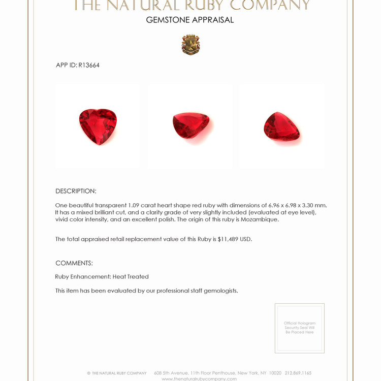 1.09 Ct. Ruby from Mozambique