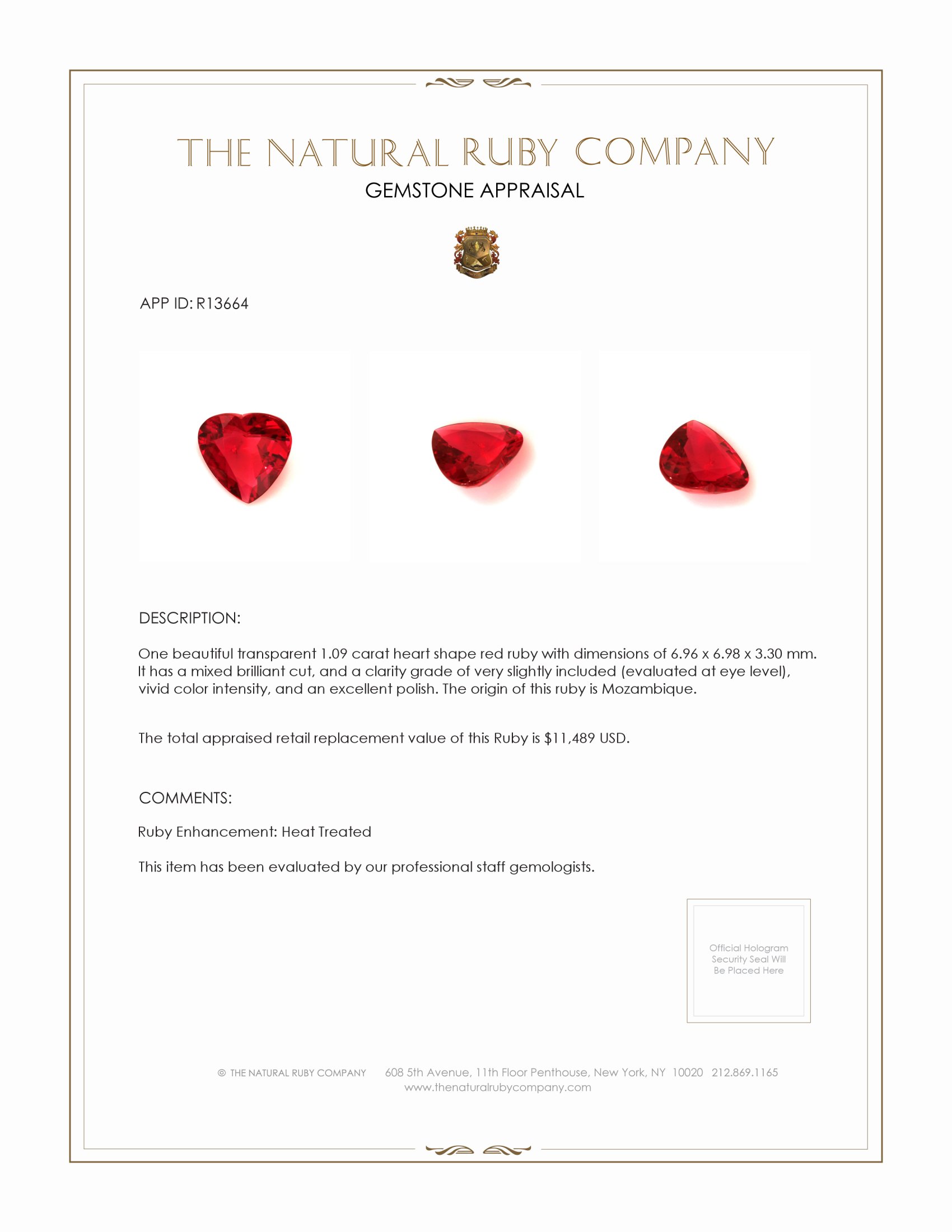 1.09 Ct. Ruby from Mozambique