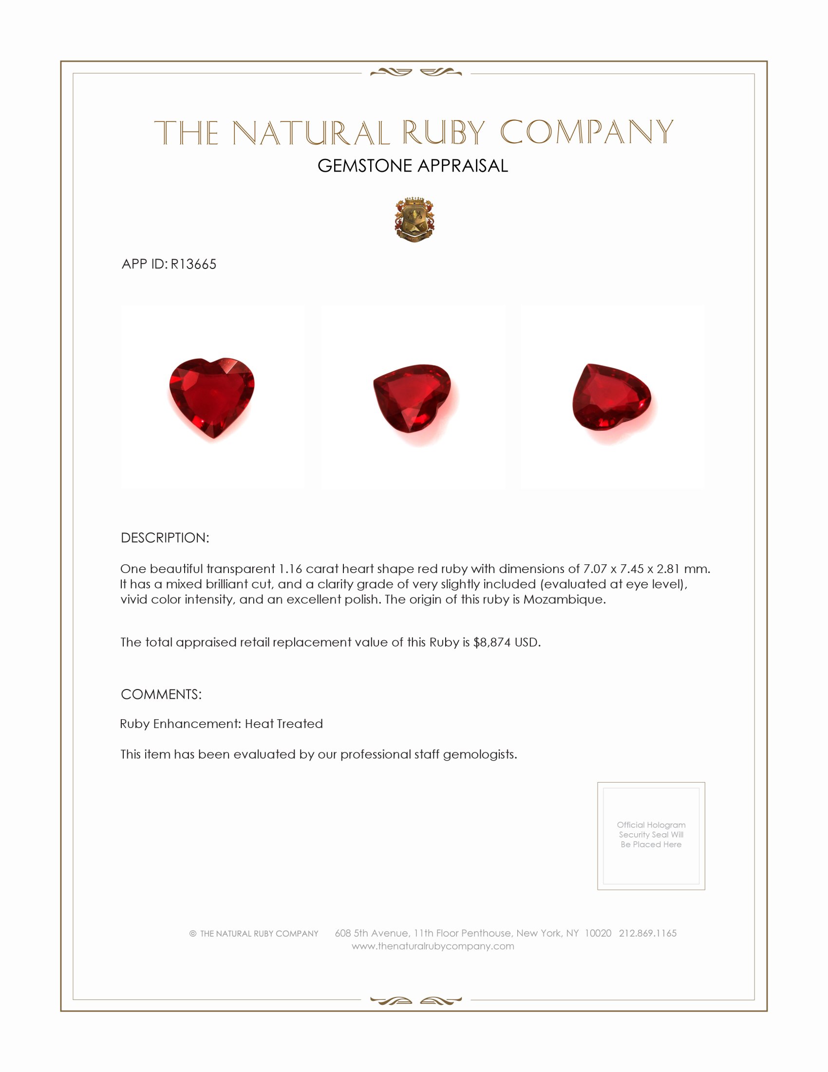 1.16 Ct. Ruby from Mozambique