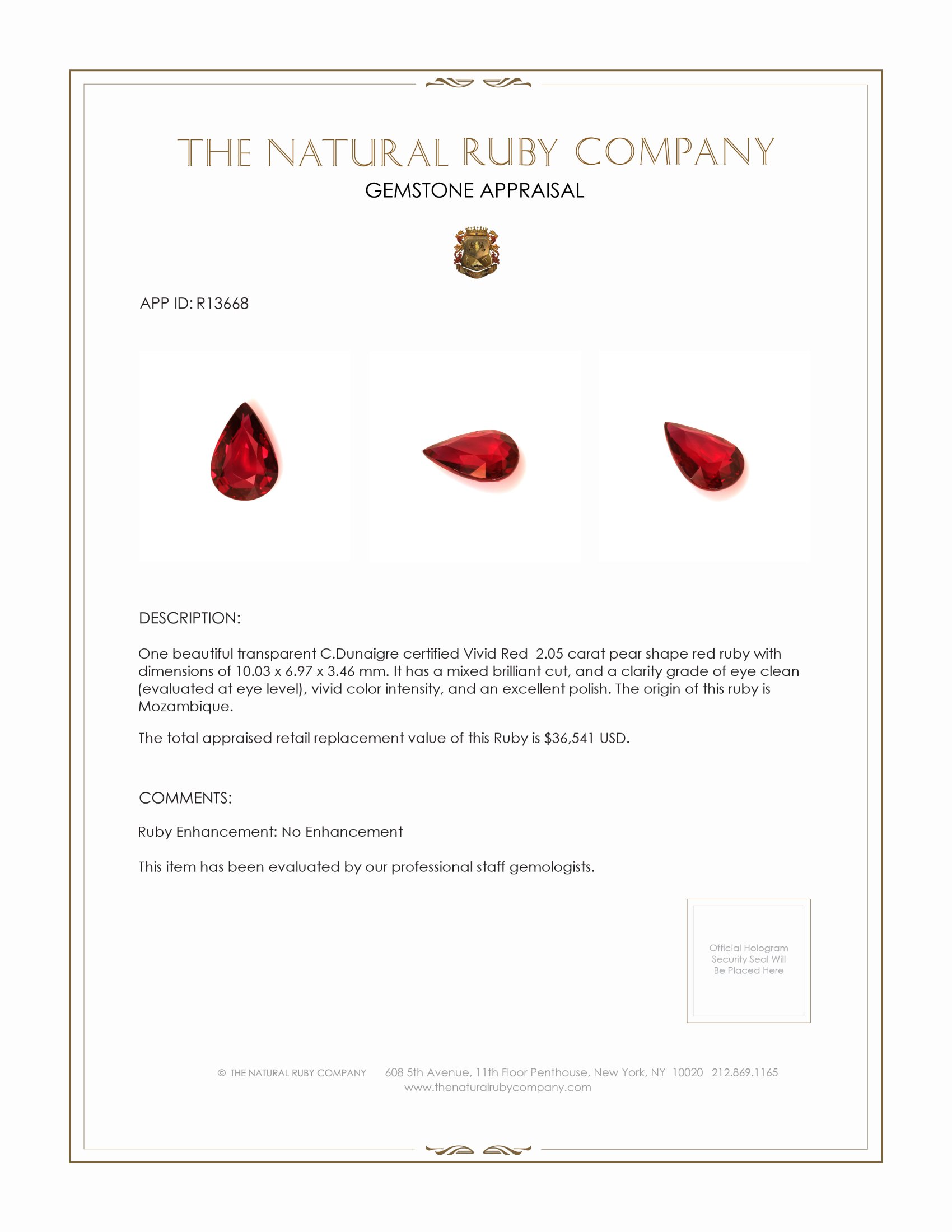 2.05 Ct. Ruby from Mozambique