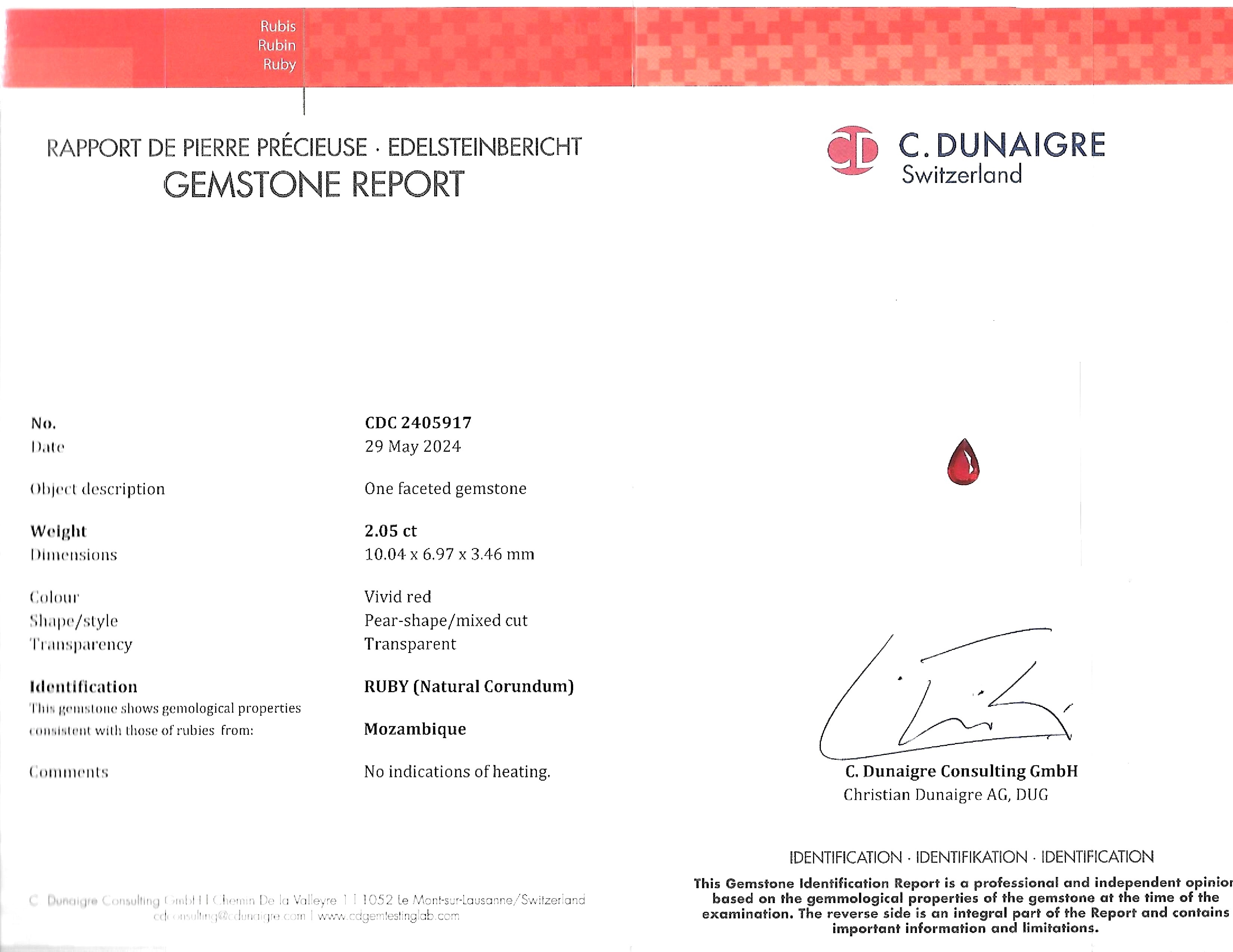 2.05 Ct. Ruby from Mozambique