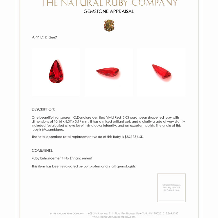 2.03 Ct. Ruby from Mozambique