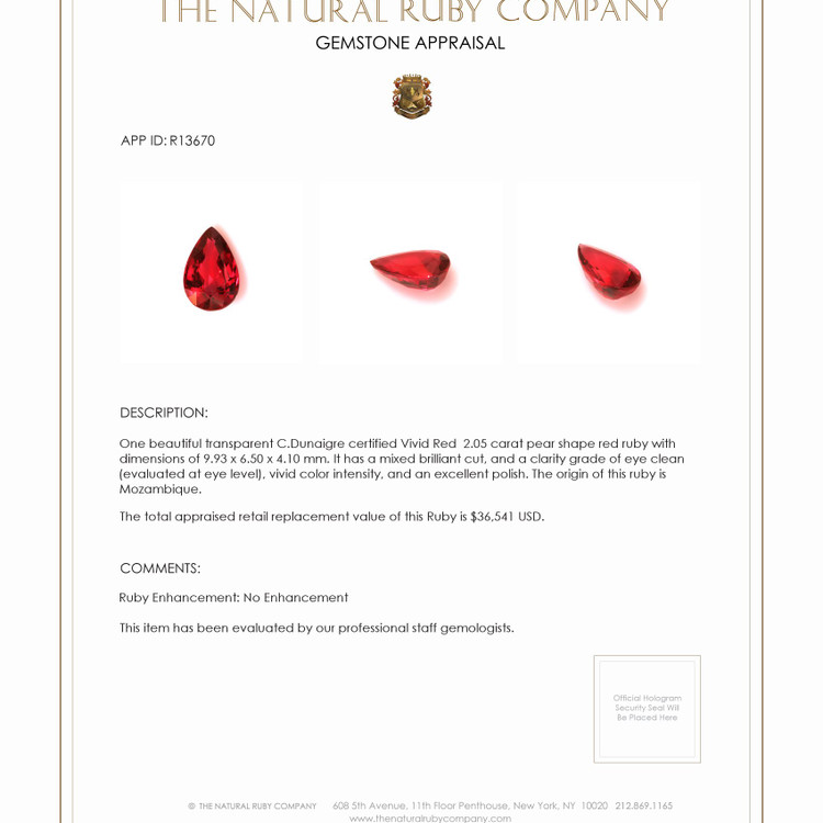 2.05 Ct. Ruby from Mozambique