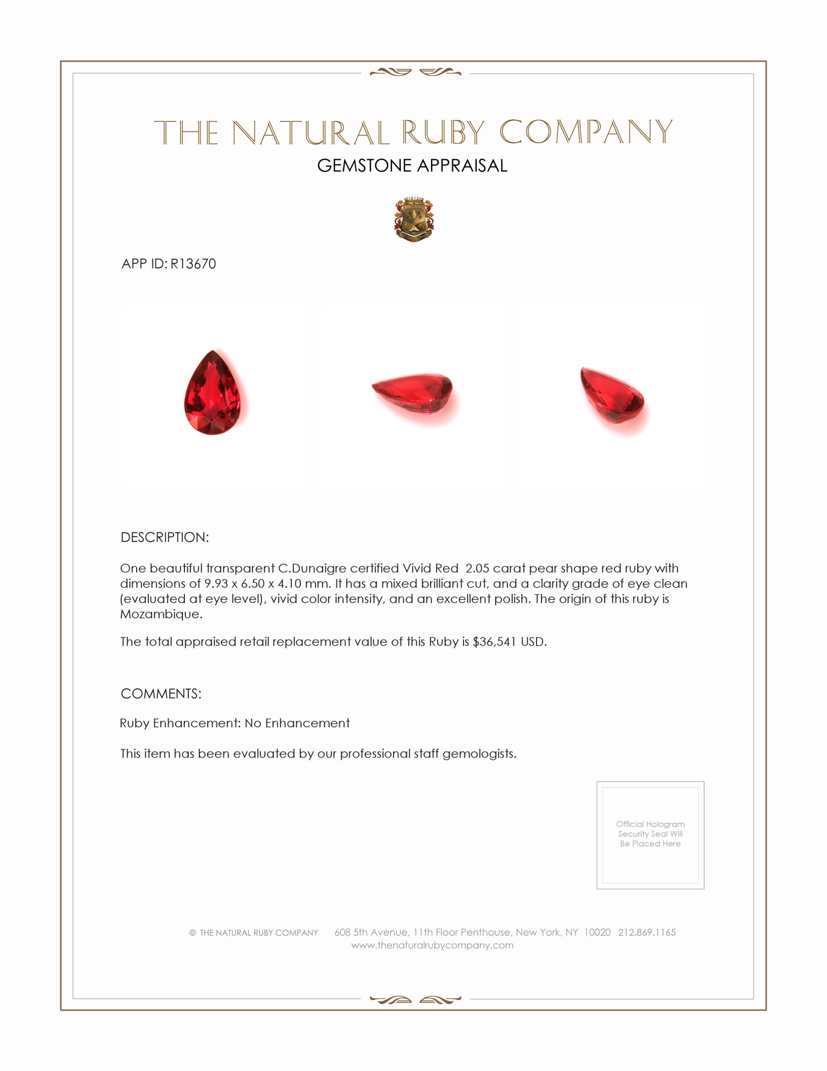 2.05 Ct. Ruby from Mozambique