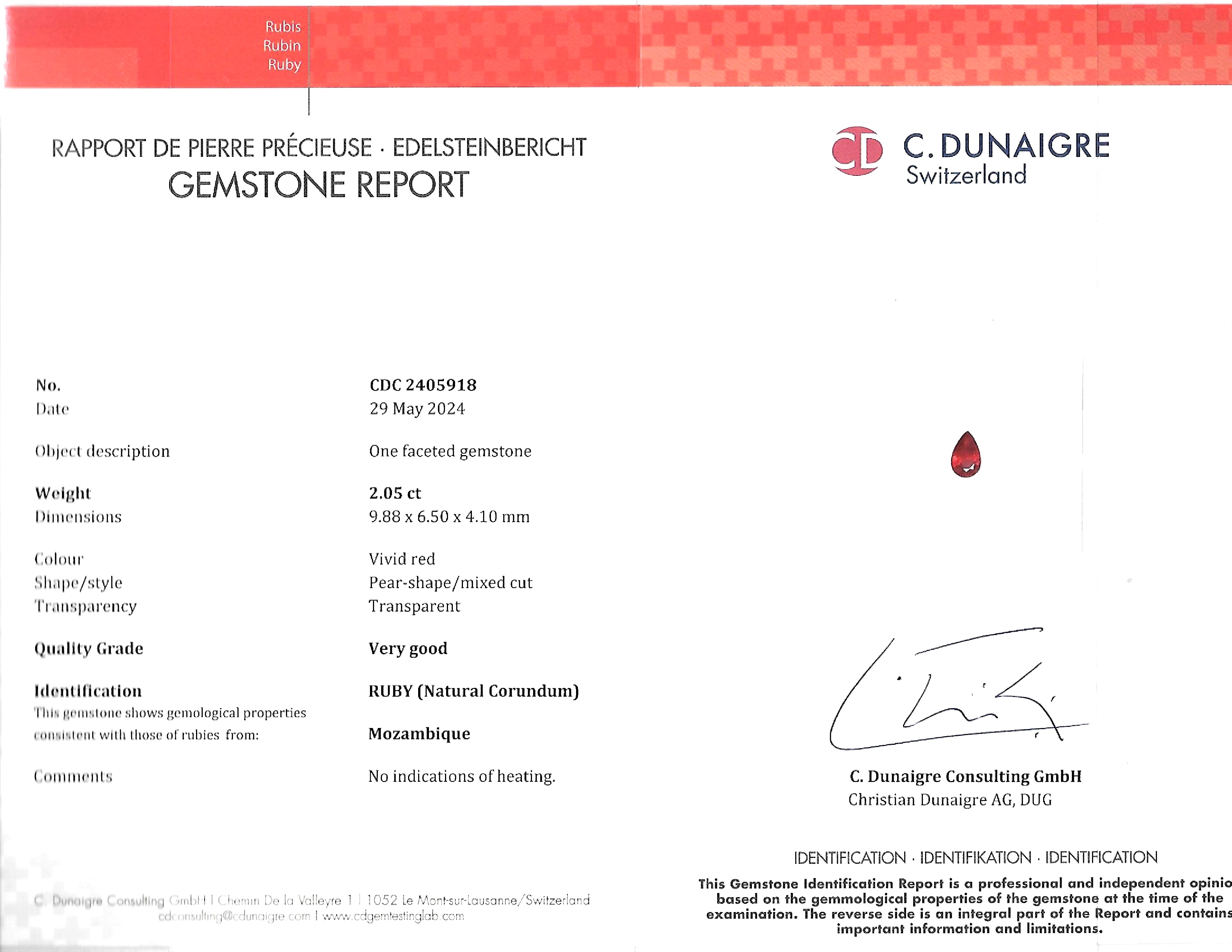 2.05 Ct. Ruby from Mozambique