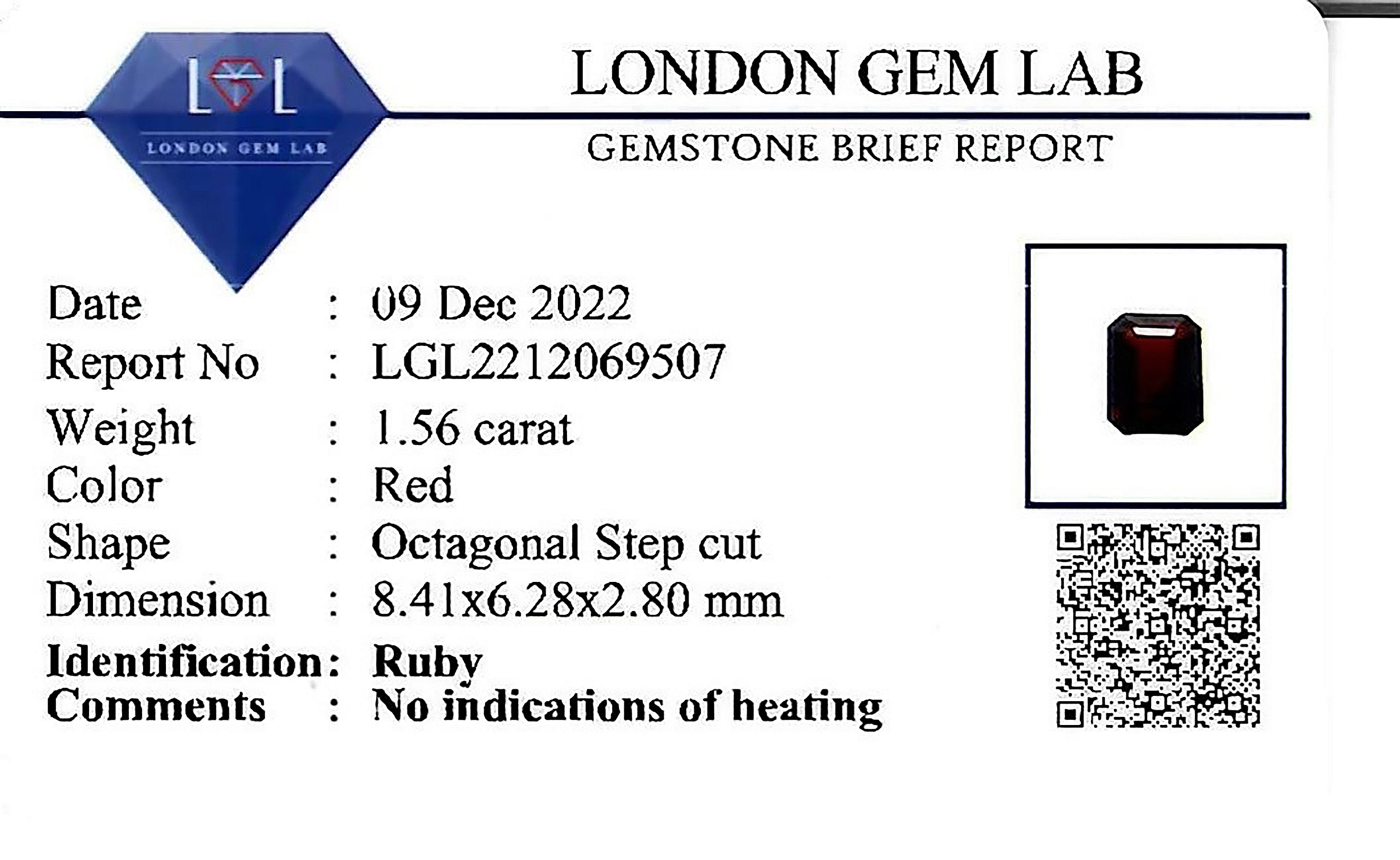 1.56 Ct. Ruby from Ceylon (Sri Lanka)