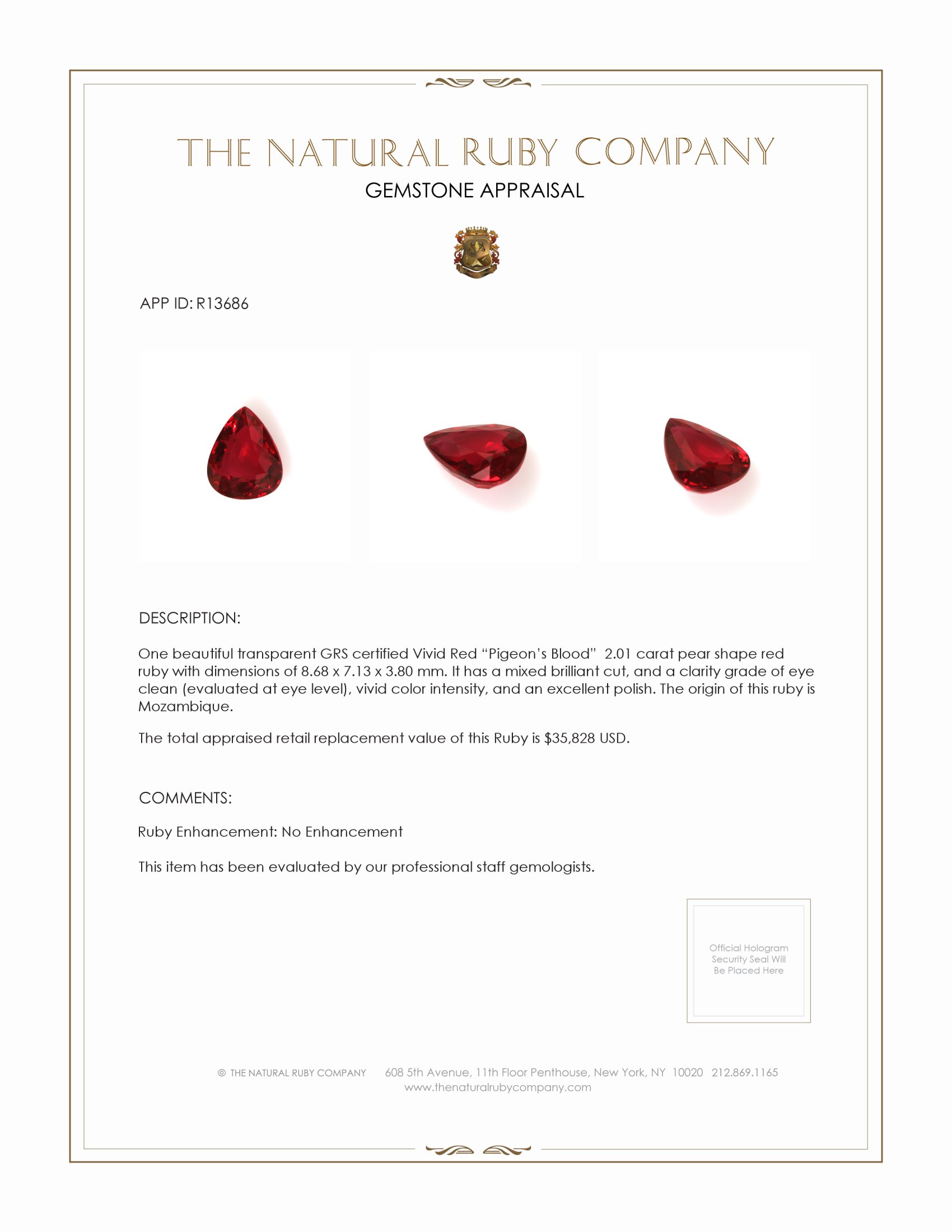 2.01 Ct. Ruby from Mozambique