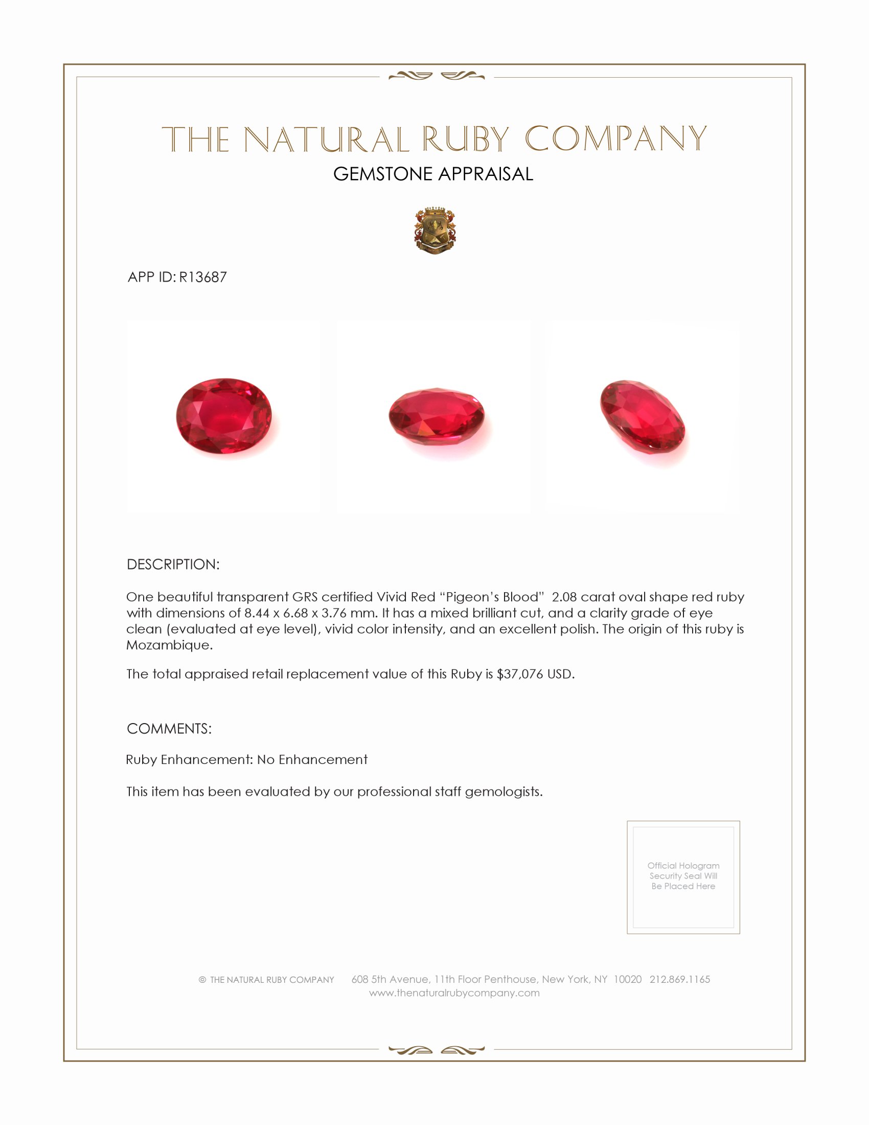 2.08 Ct. Ruby from Mozambique