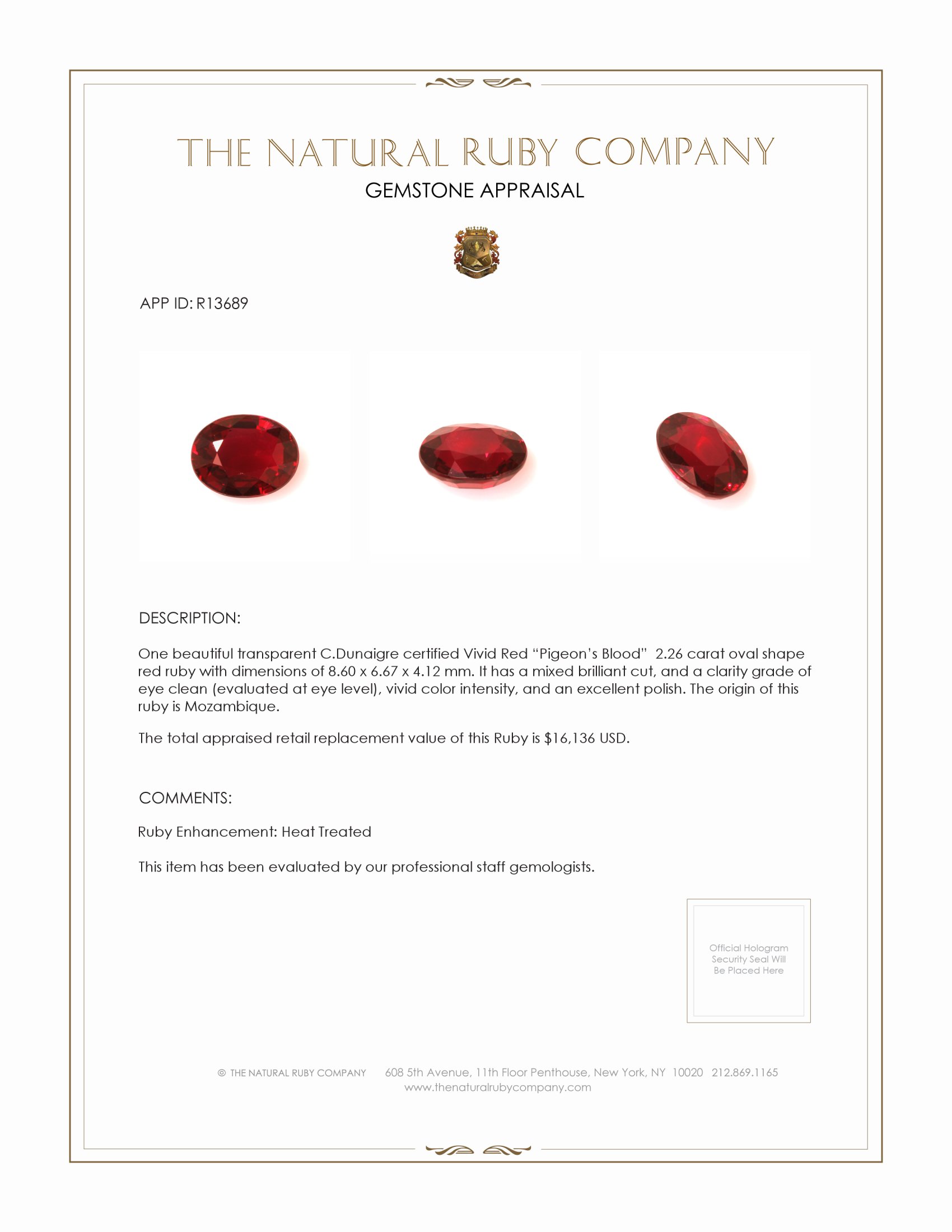 2.26 Ct. Ruby from Mozambique