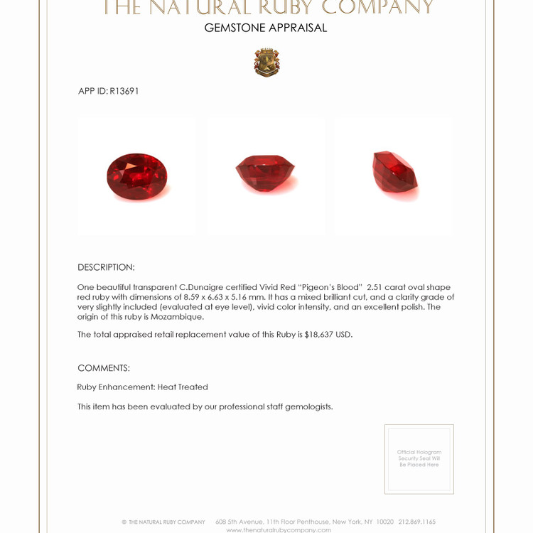 2.51 Ct. Ruby from Mozambique