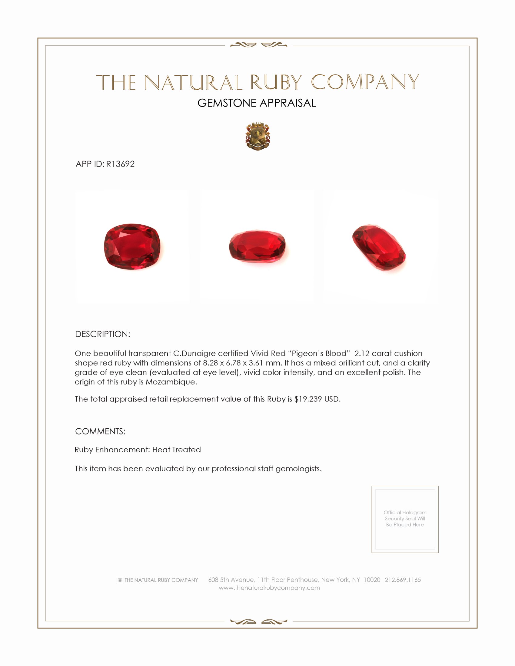 2.12 Ct. Ruby from Mozambique