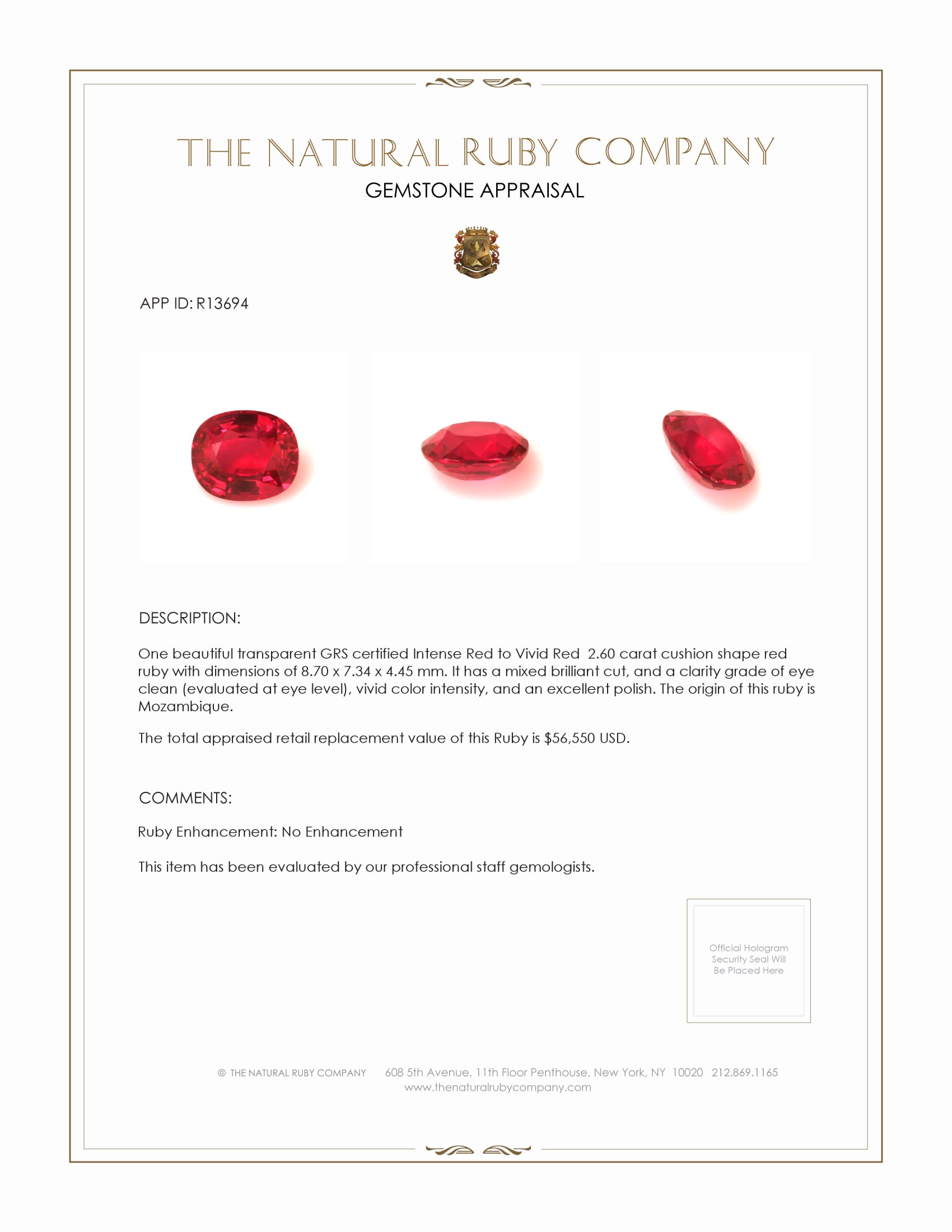 2.60 Ct. Ruby from Mozambique
