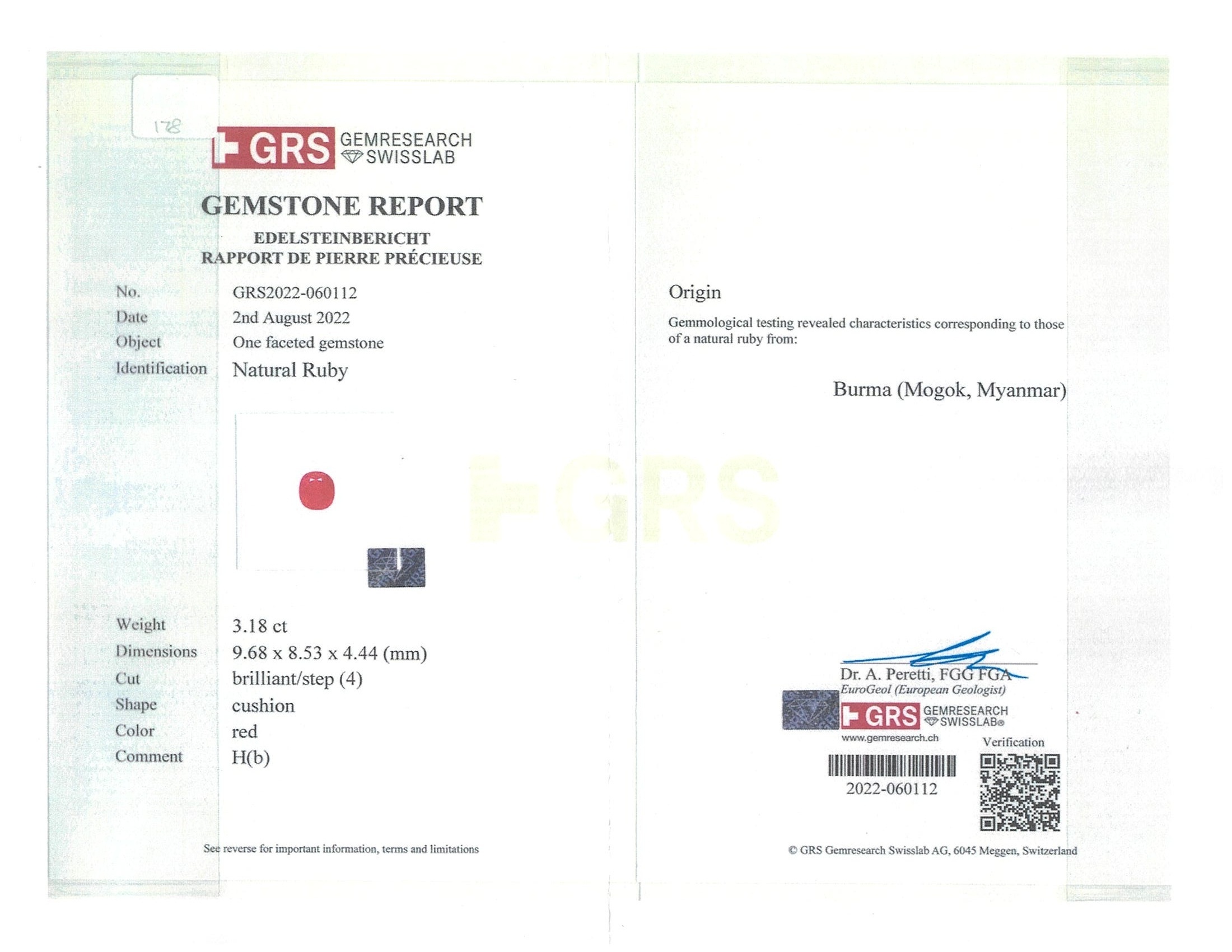 3.18 Ct. Ruby from Burma (Myanmar)