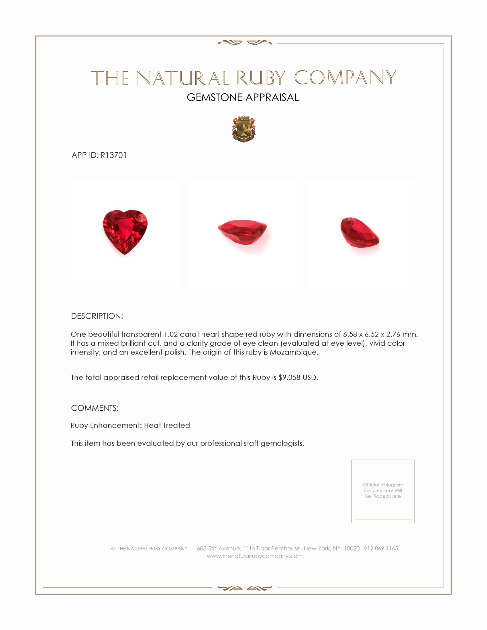 1.02 Ct. Ruby from Mozambique