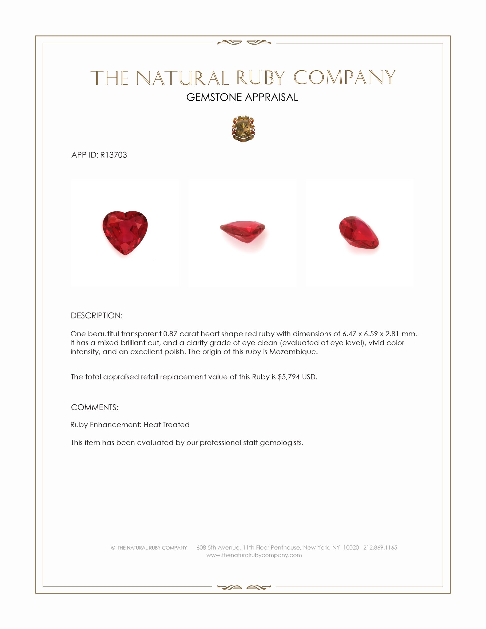 0.87 Ct. Ruby from Mozambique