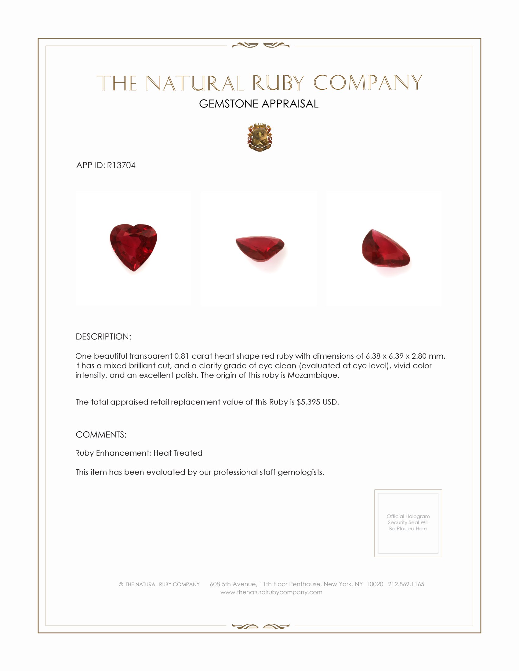 0.81 Ct. Ruby from Mozambique