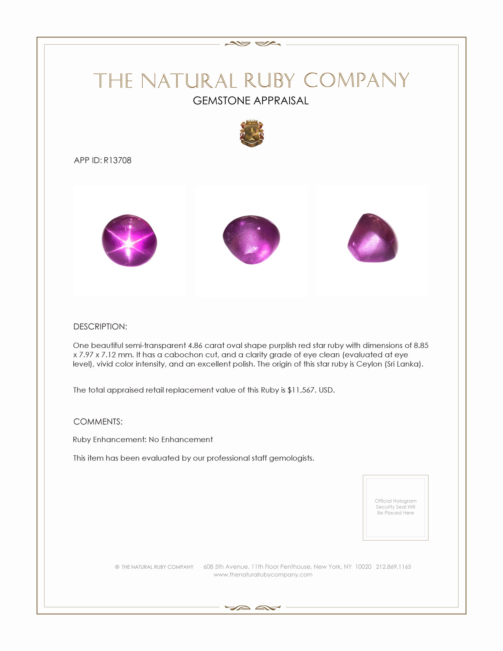 4.86 Ct. Star Ruby from Ceylon (Sri Lanka)