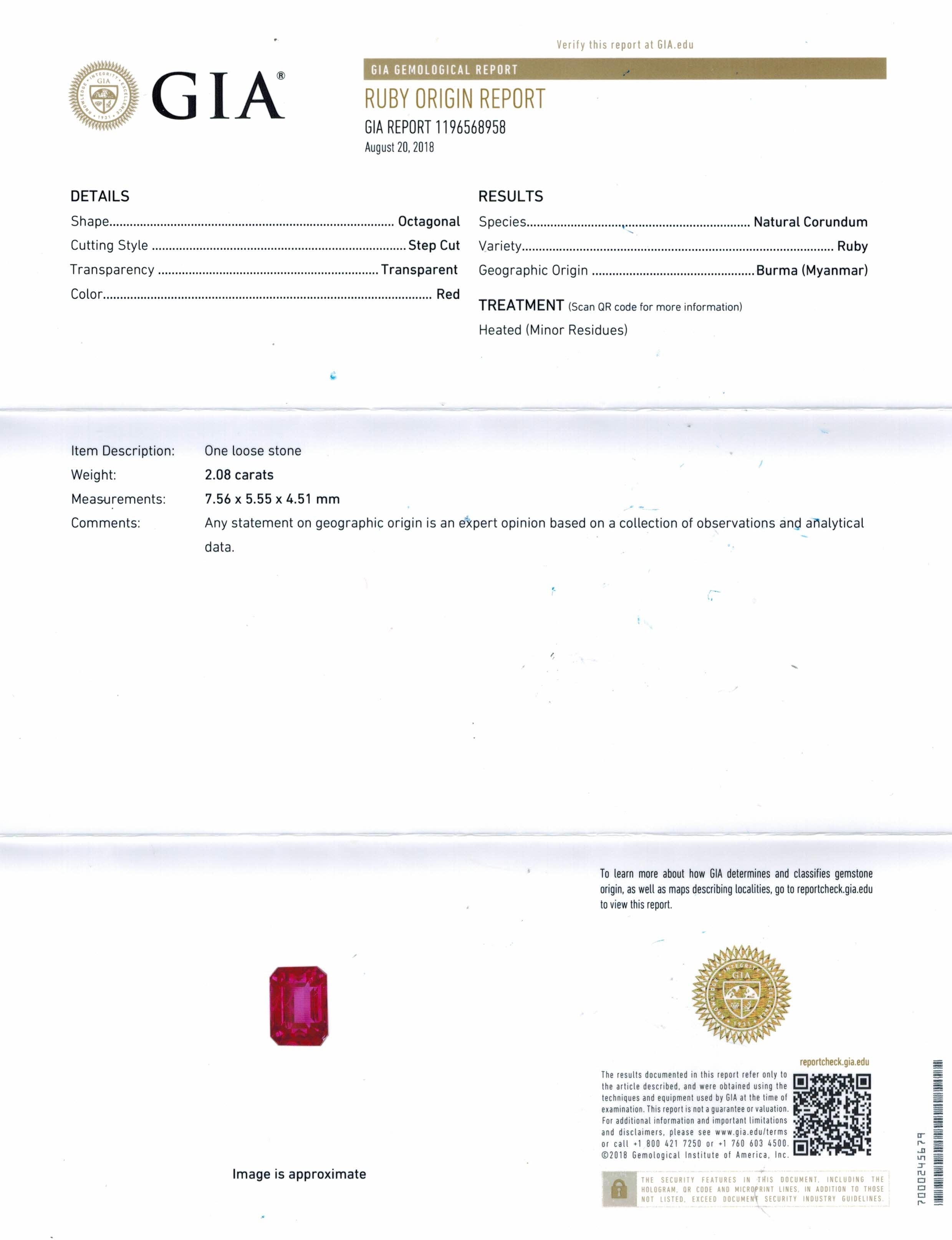 2.08 Ct. Ruby from Burma (Myanmar)