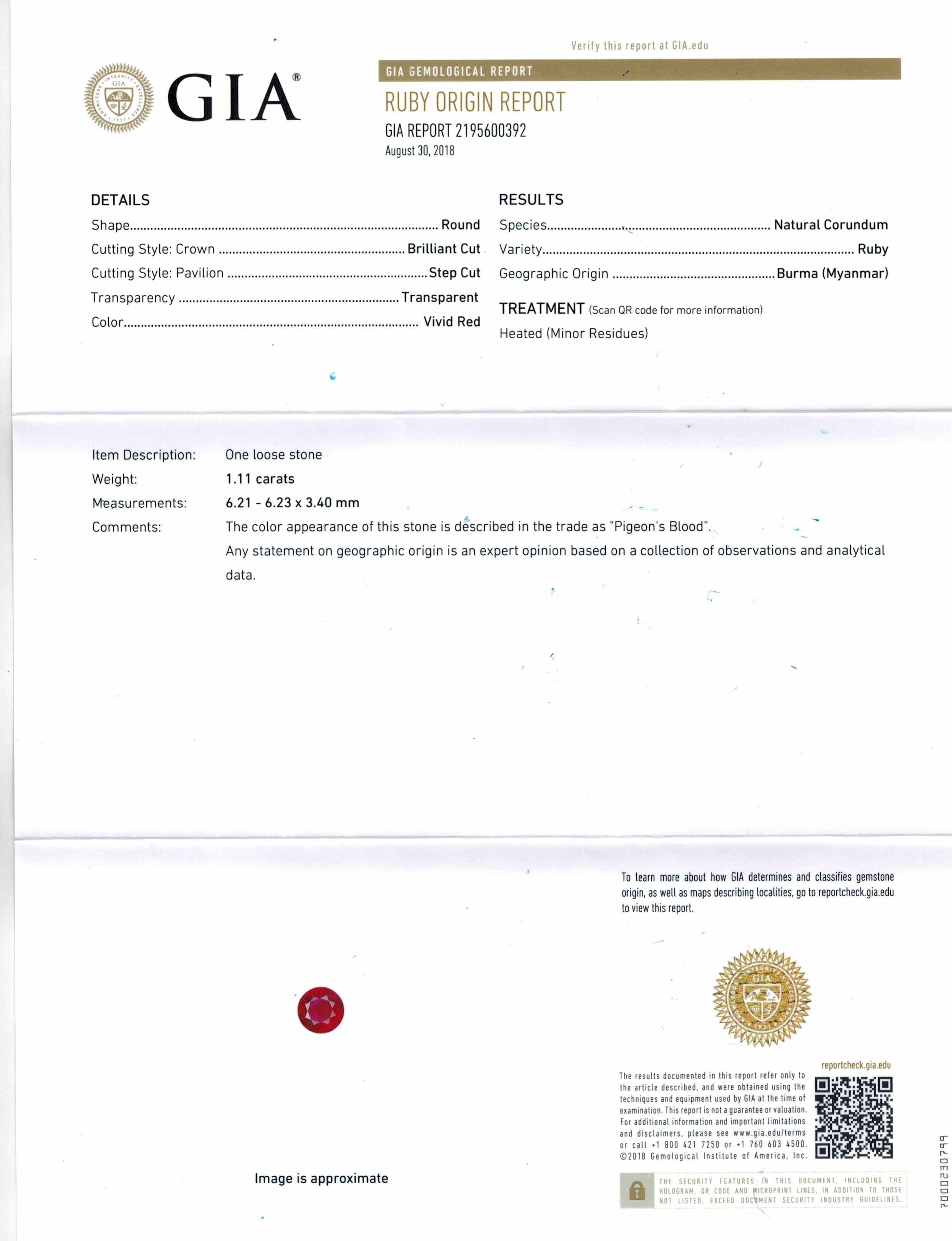 1.11 Ct. Ruby from Burma (Myanmar)