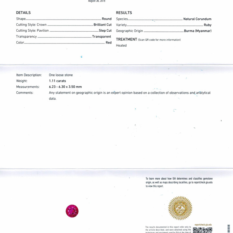 1.11 Ct. Ruby from Burma (Myanmar)
