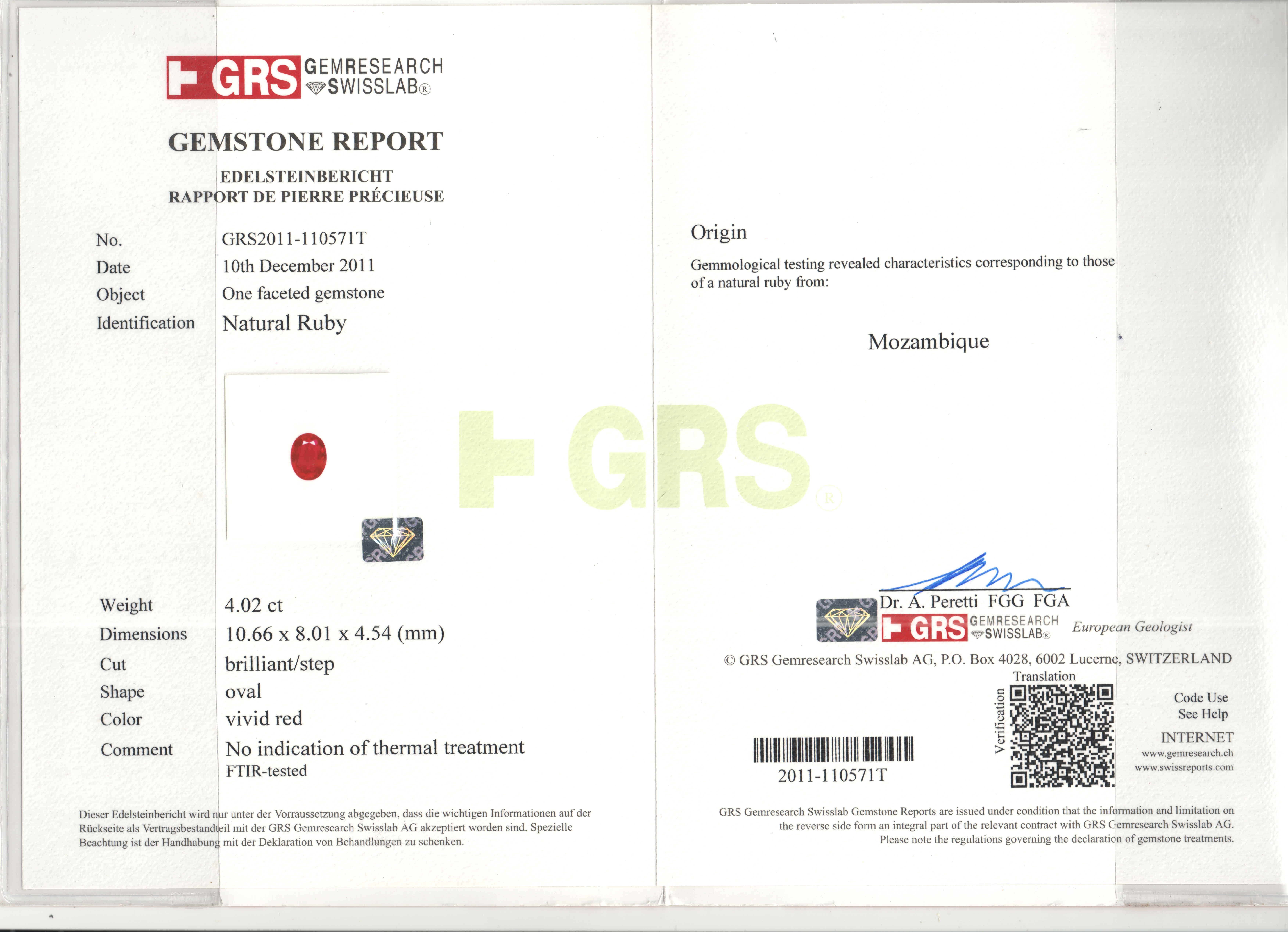 4.02 Ct. Ruby from Mozambique