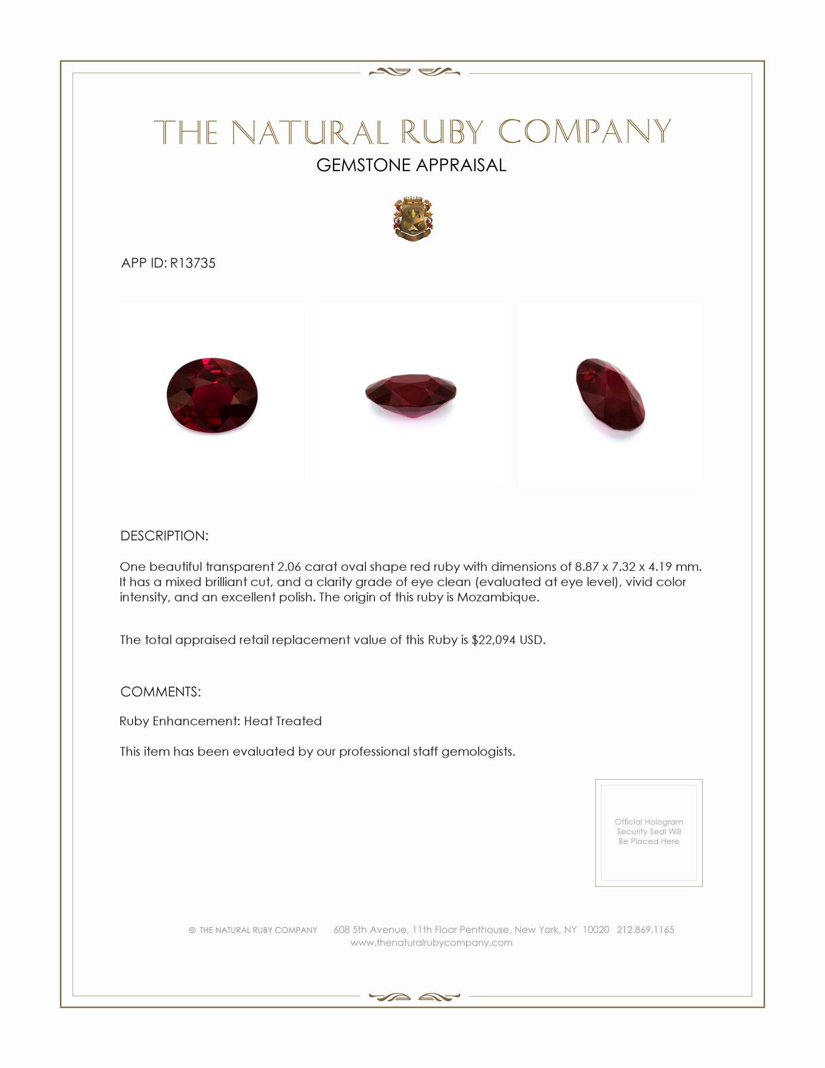 2.06 Ct. Ruby from Mozambique