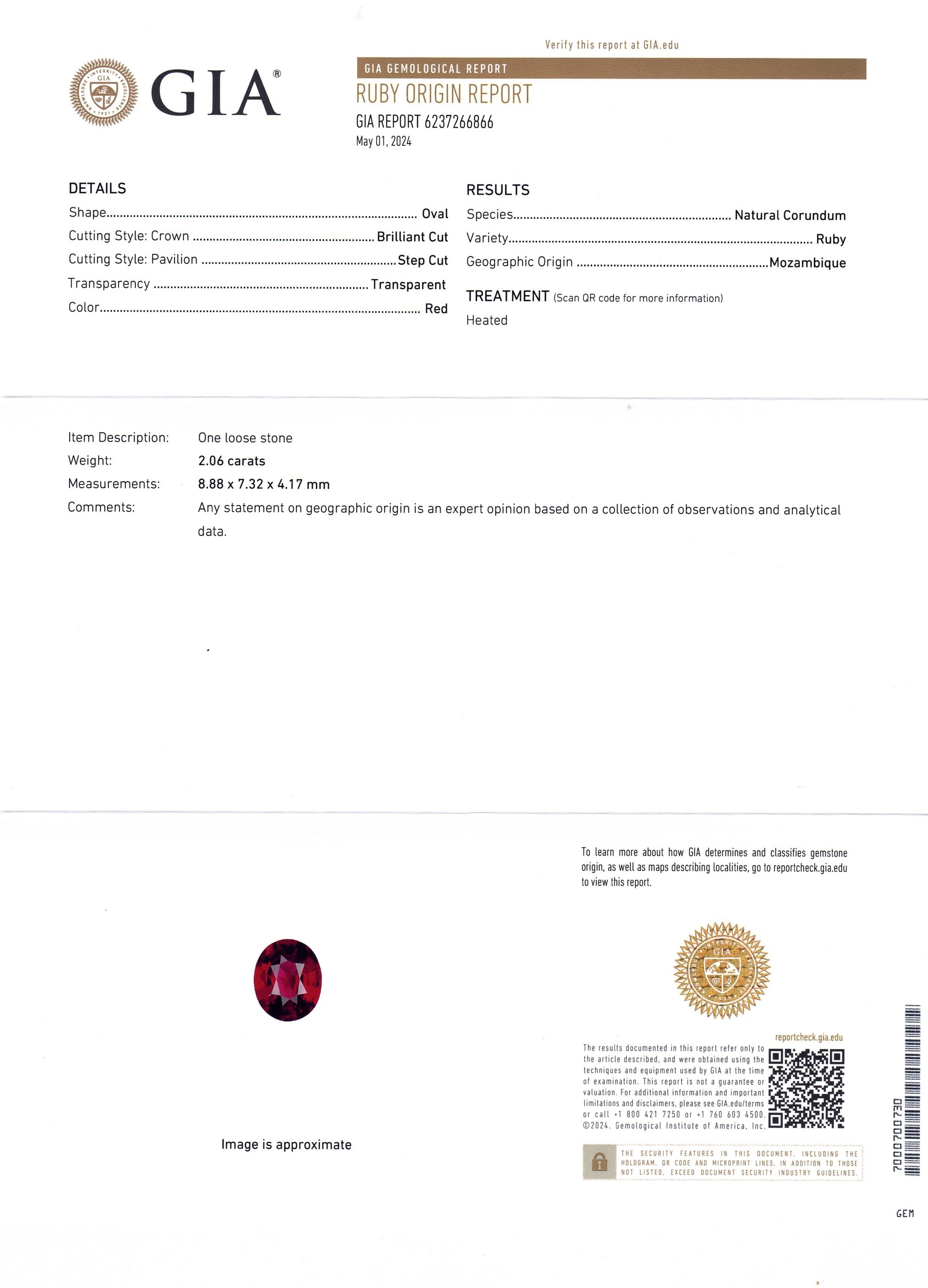2.06 Ct. Ruby from Mozambique