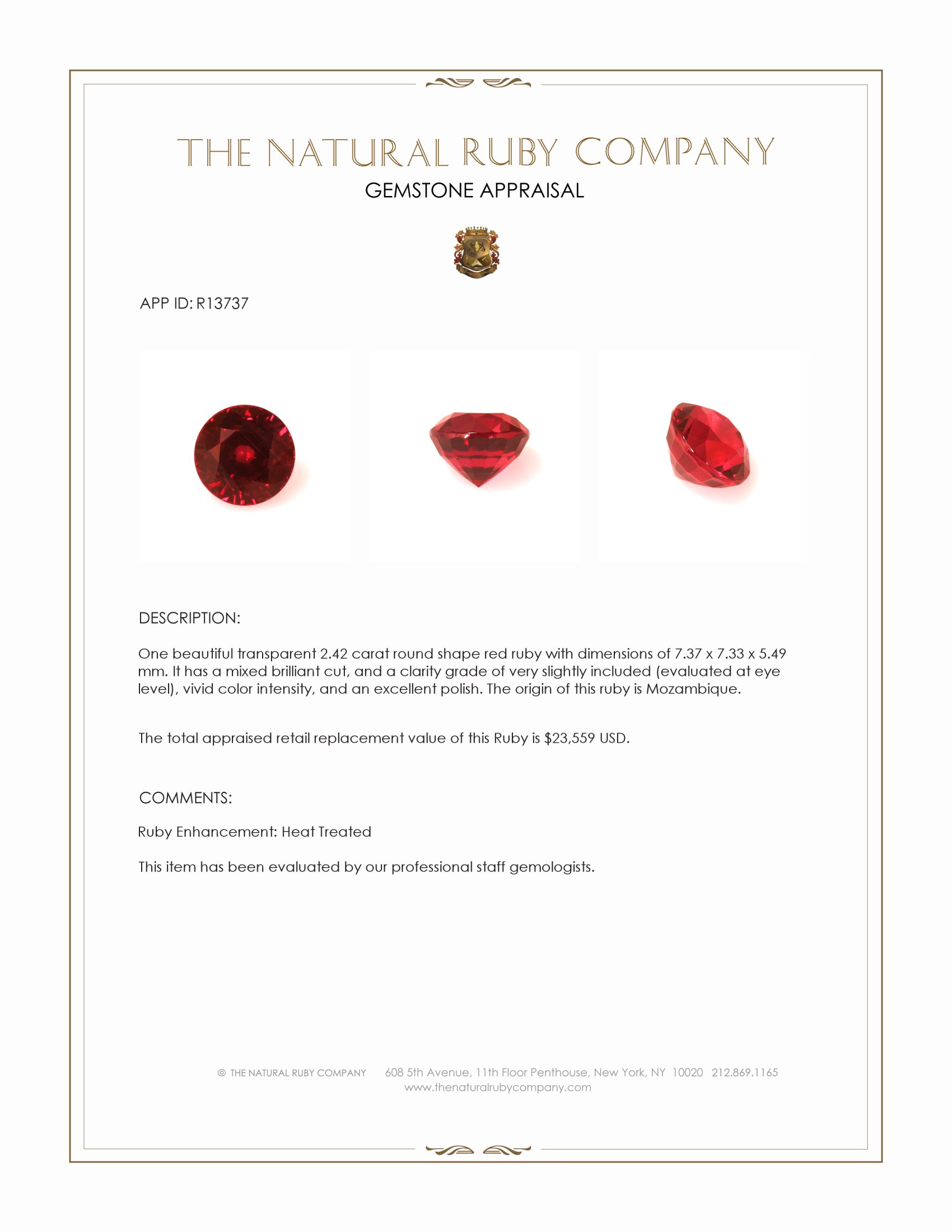 2.42 Ct. Ruby from Mozambique
