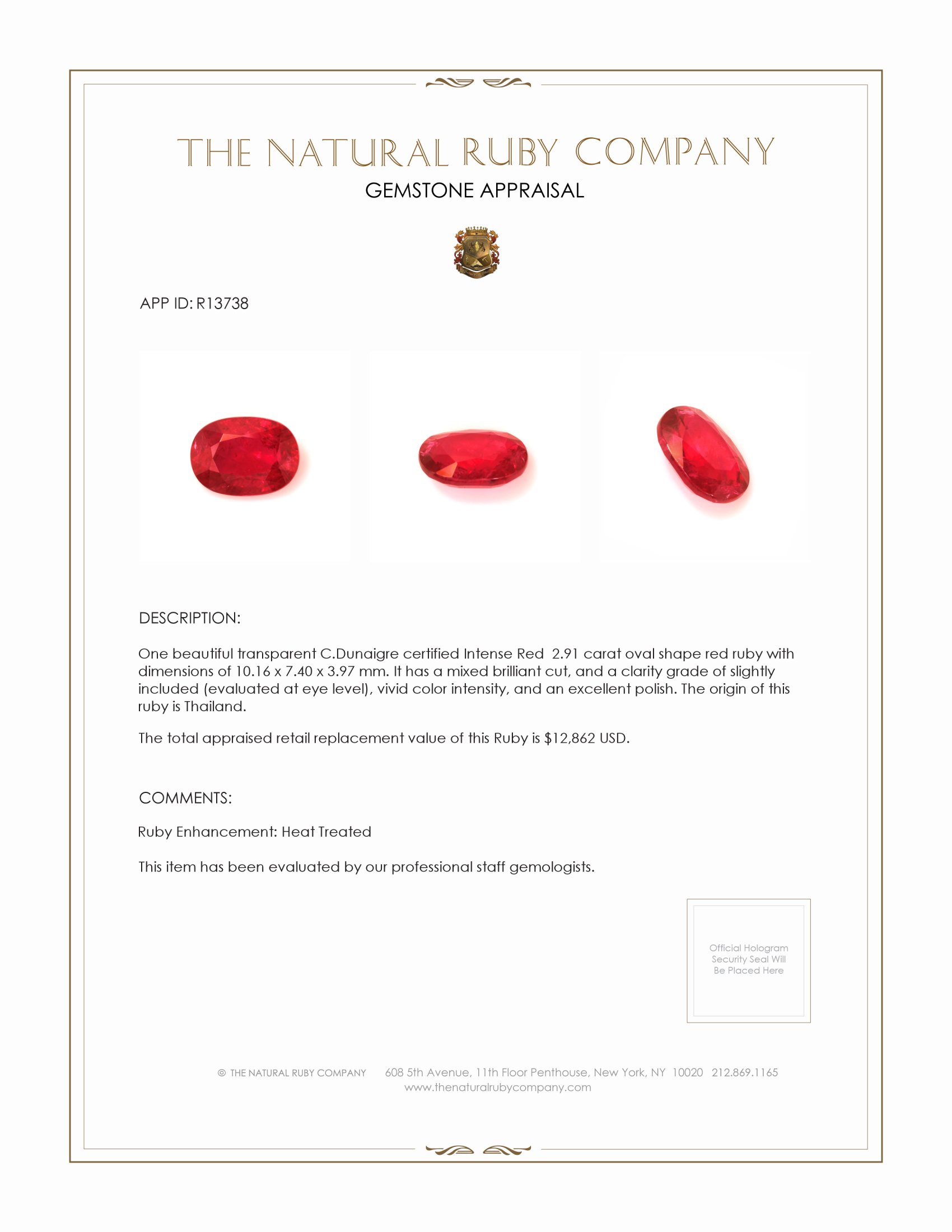 2.91 Ct. Ruby from Thailand