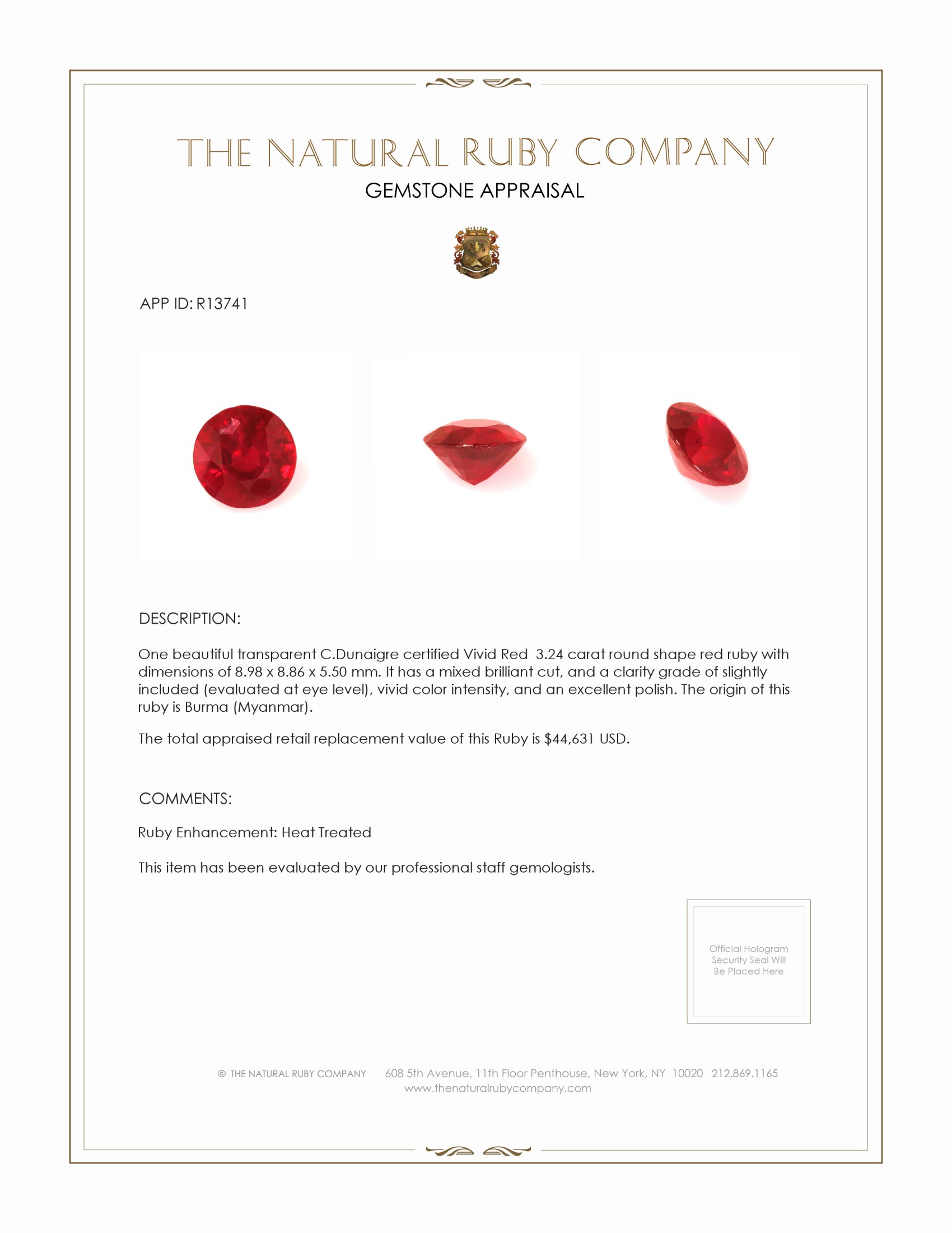 3.24 Ct. Ruby from Burma (Myanmar)