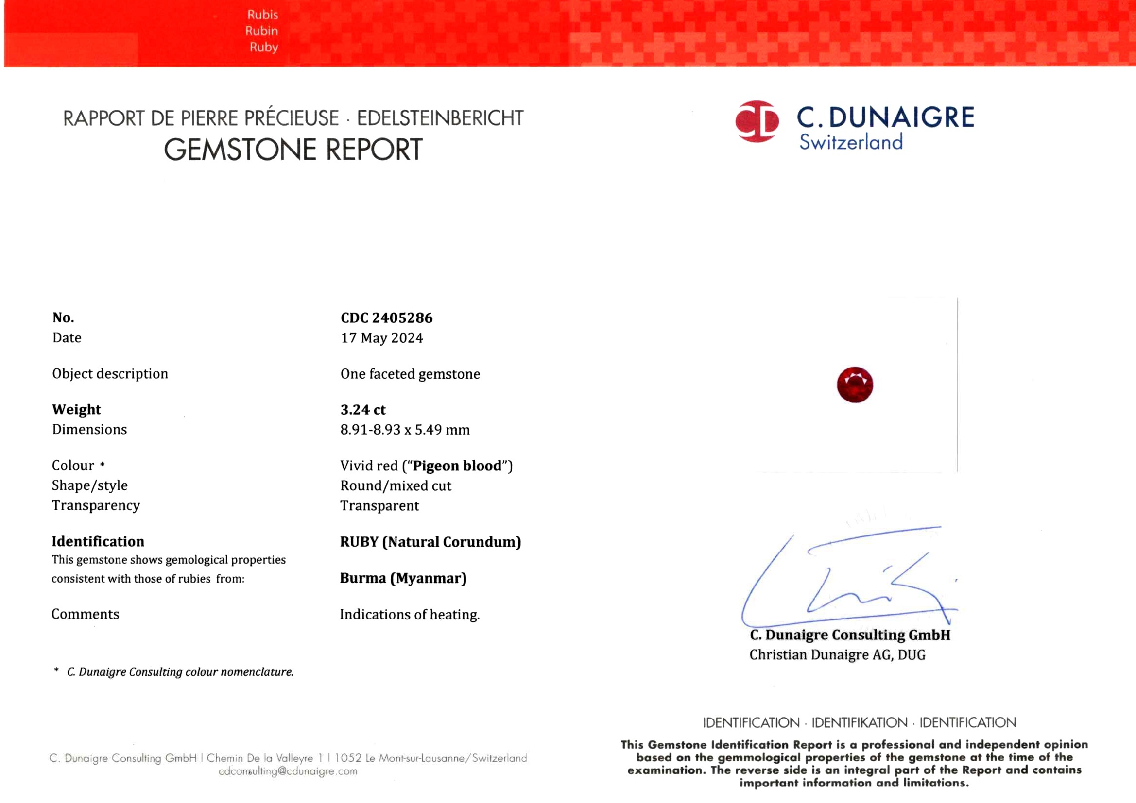 3.24 Ct. Ruby from Burma (Myanmar)