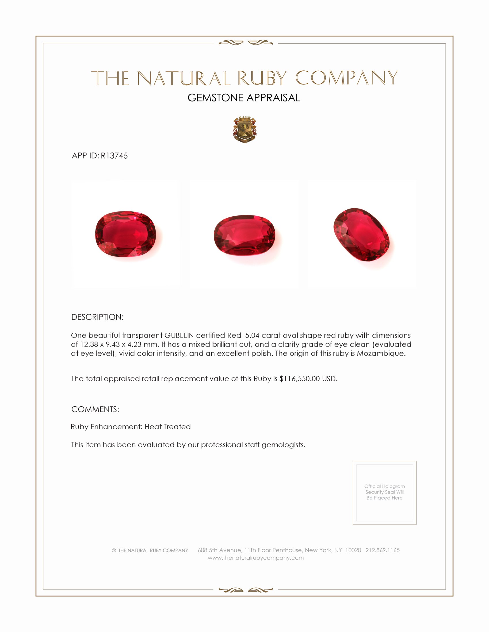 5.04 Ct. Ruby from Mozambique