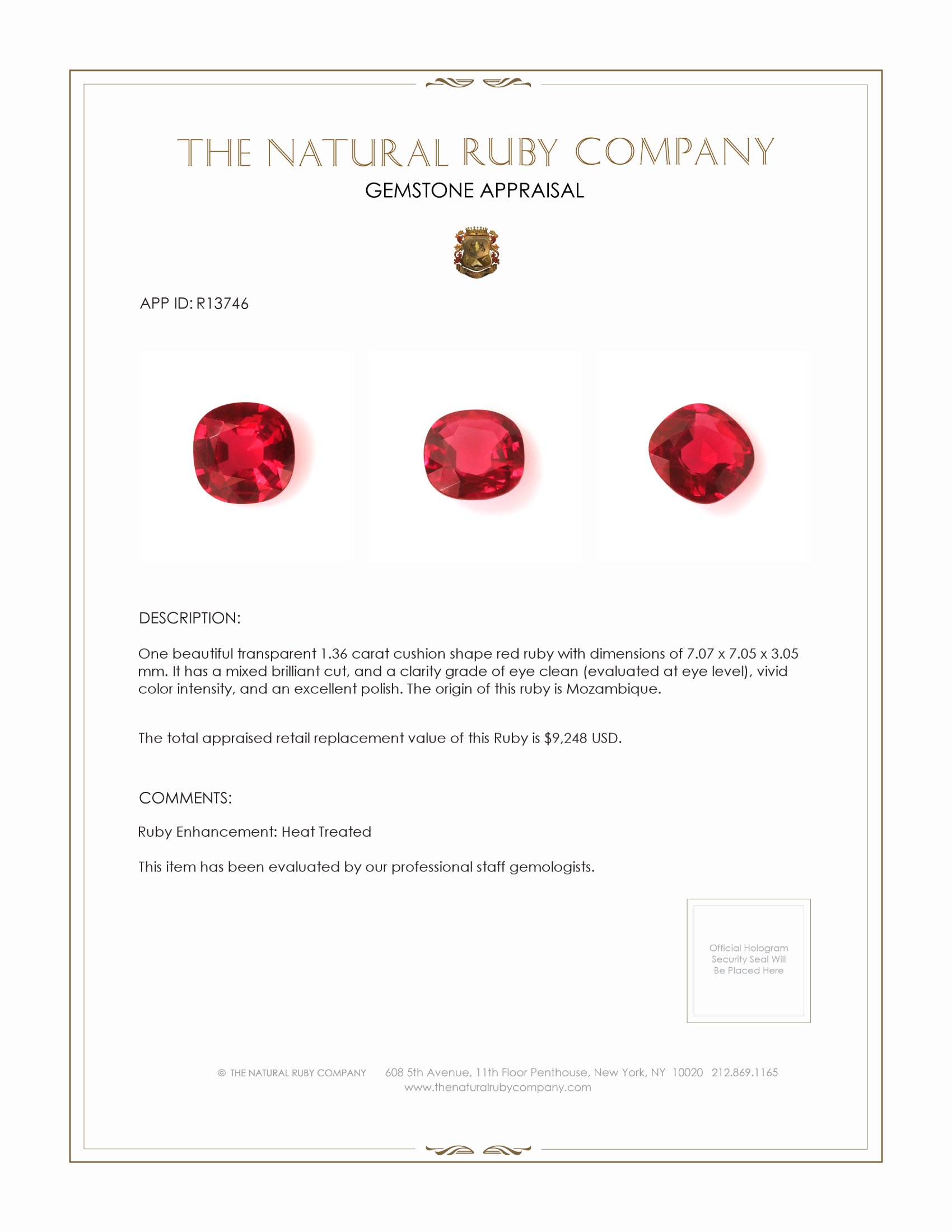 1.36 Ct. Ruby from Mozambique