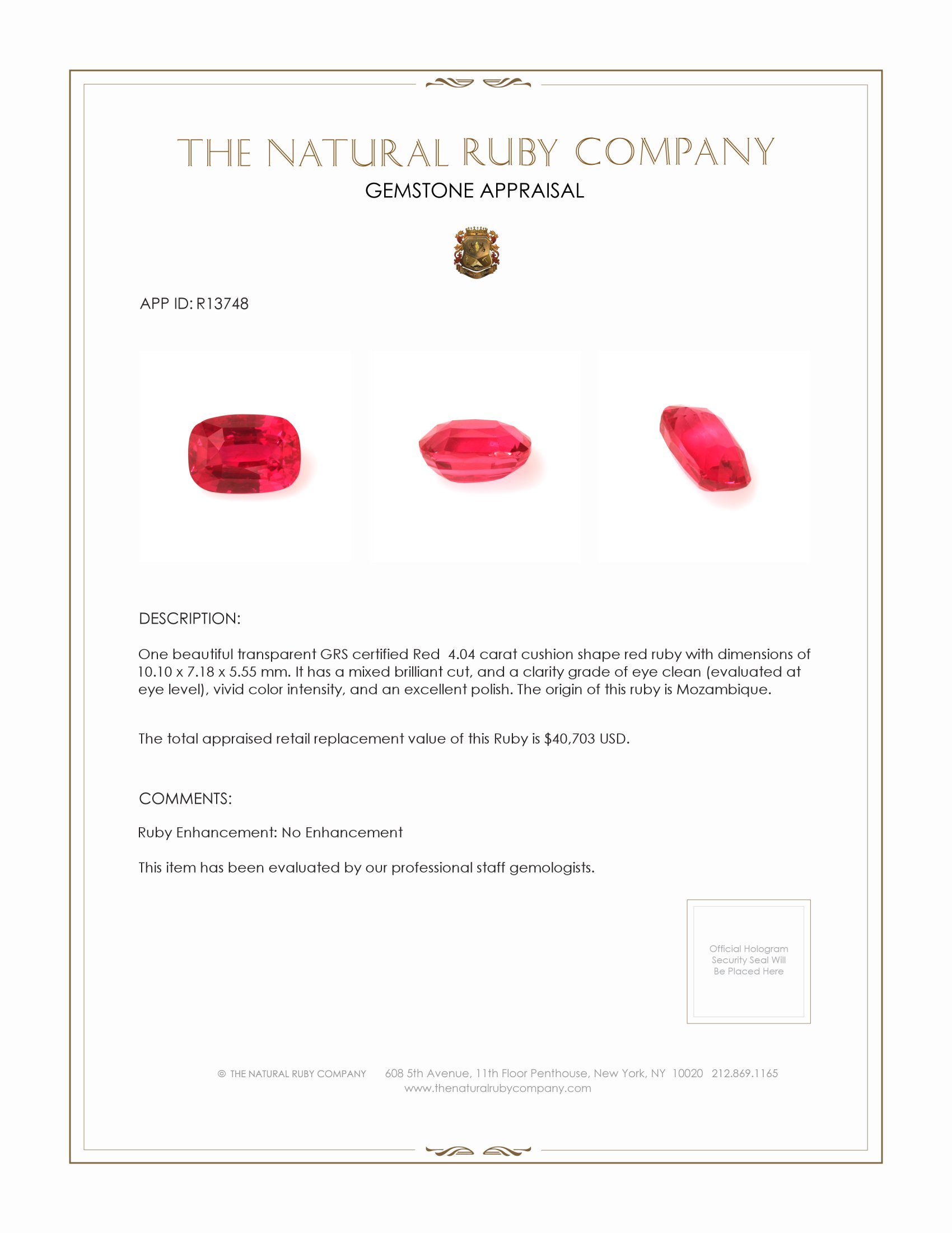 4.04 Ct. Ruby from Mozambique