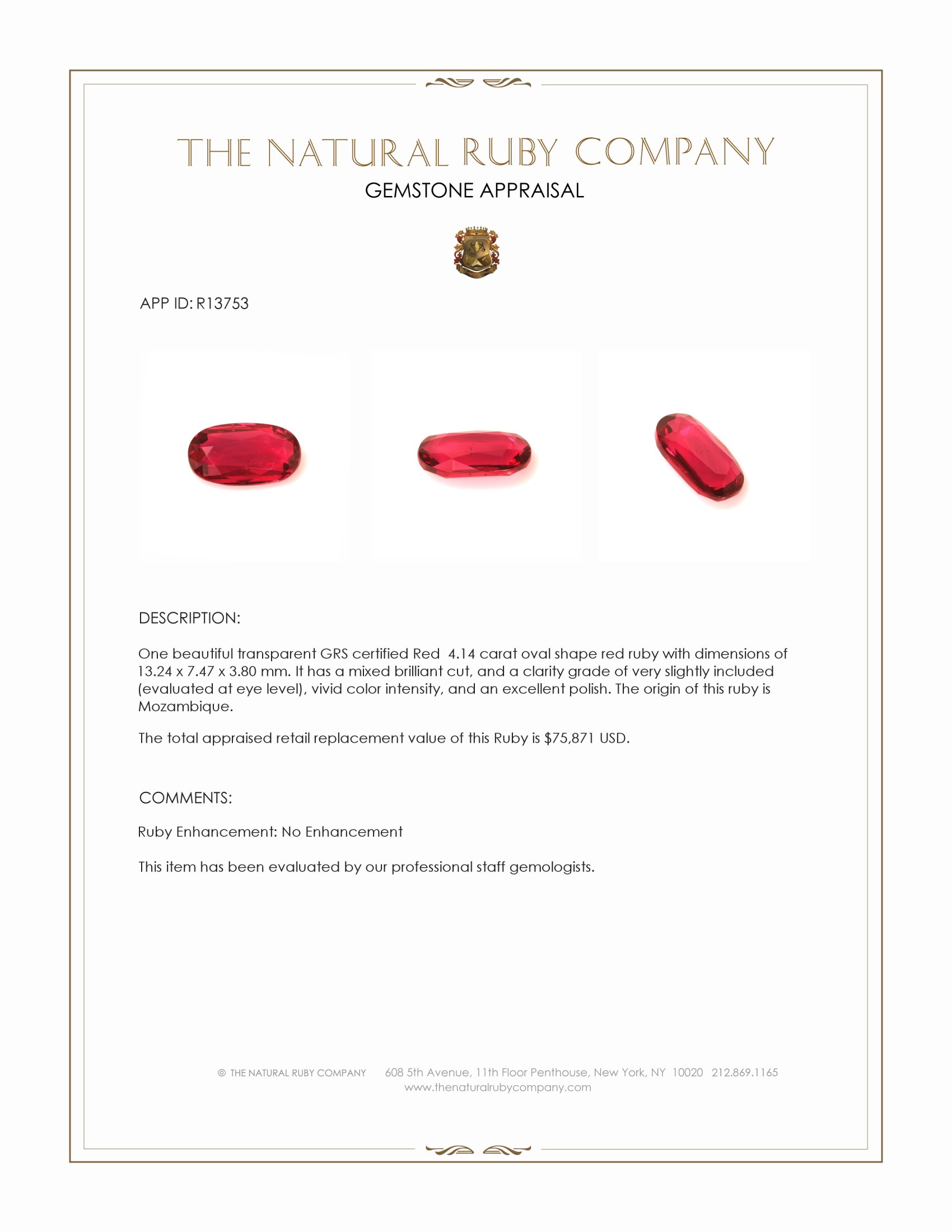 4.14 Ct. Ruby from Mozambique