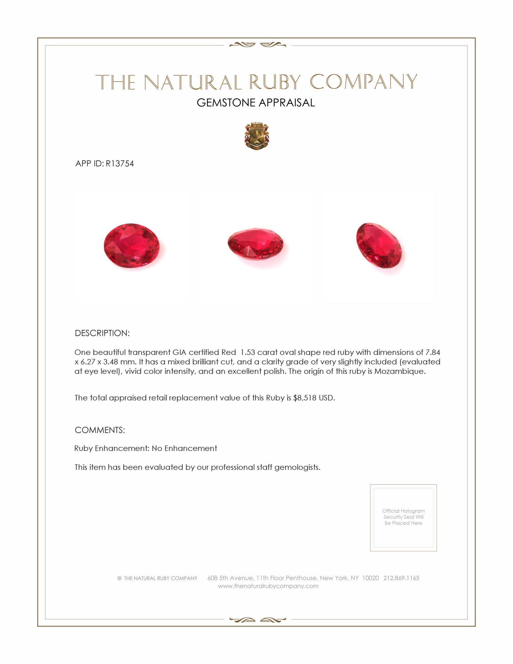 1.53 Ct. Ruby from Mozambique