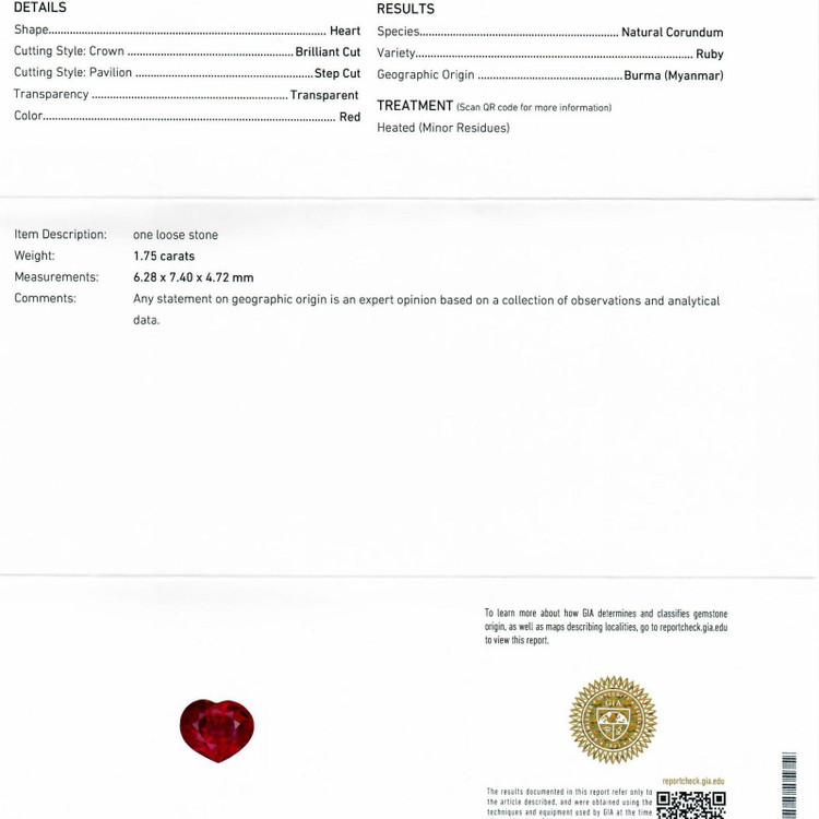 1.75 Ct. Ruby from Burma (Myanmar)