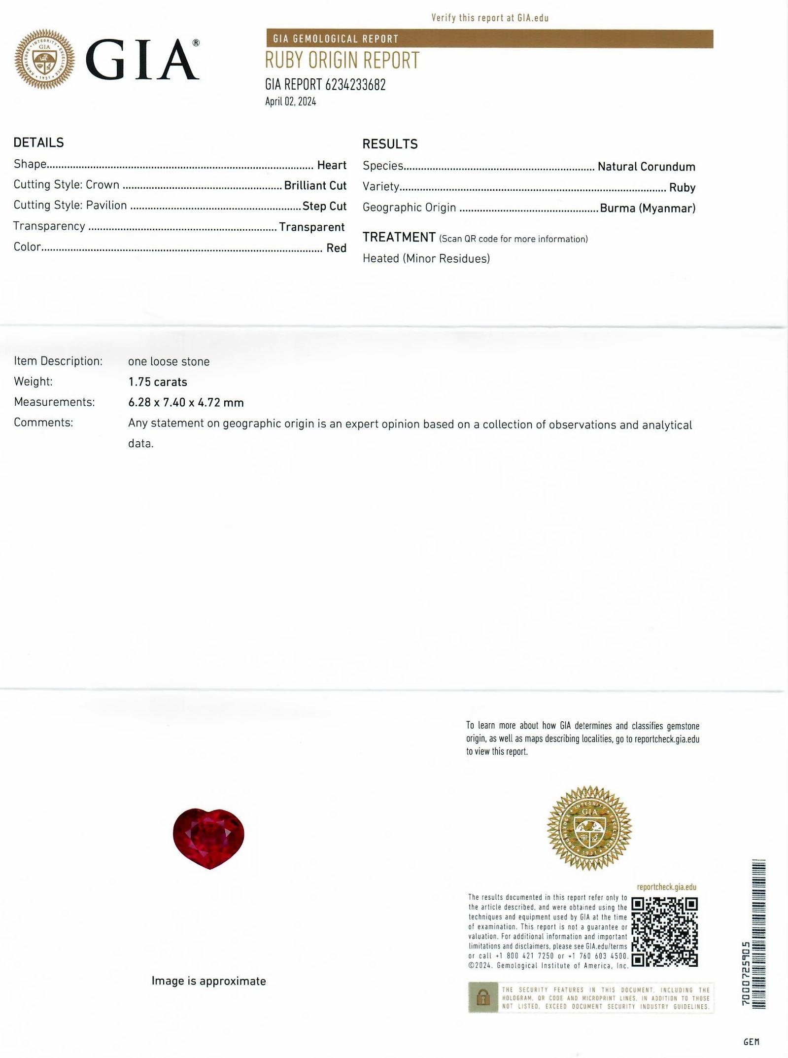 1.75 Ct. Ruby from Burma (Myanmar)