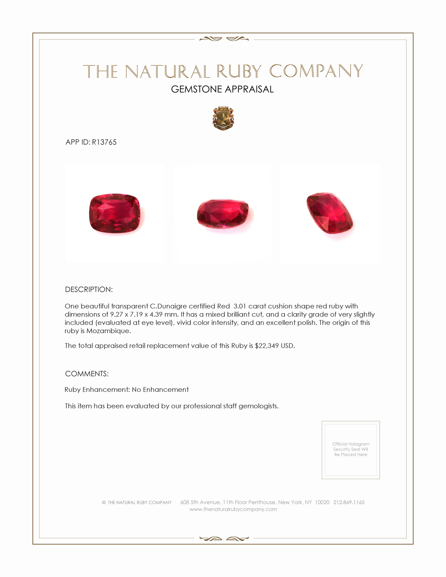 3.01 Ct. Ruby from Mozambique
