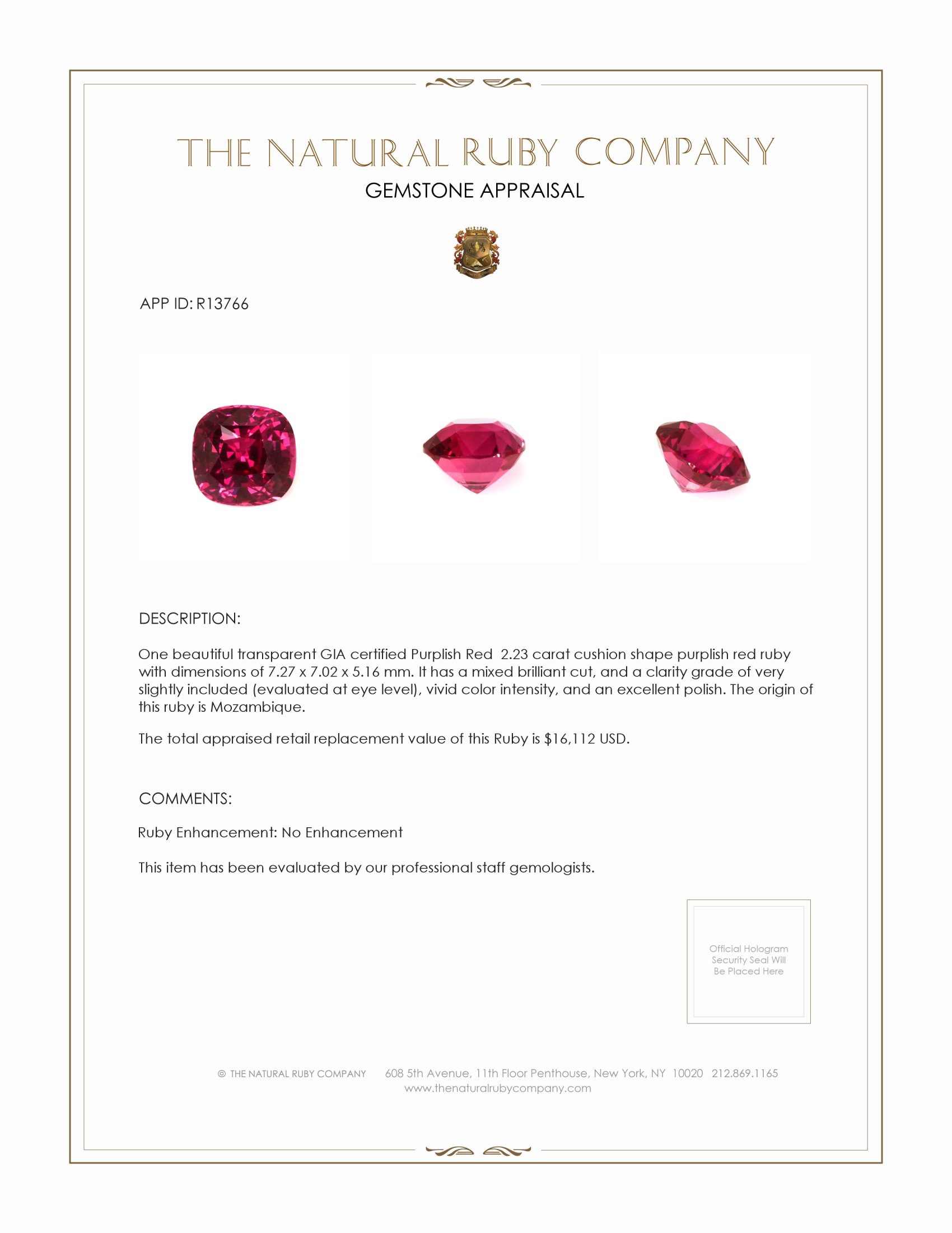 2.23 Ct. Ruby from Mozambique
