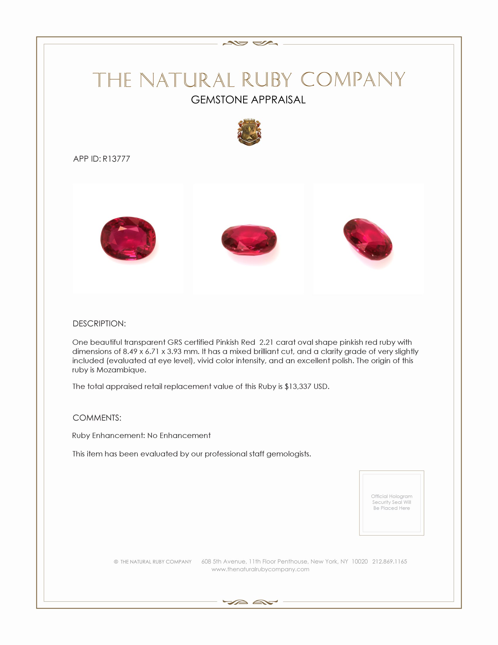 2.21 Ct. Ruby from Mozambique