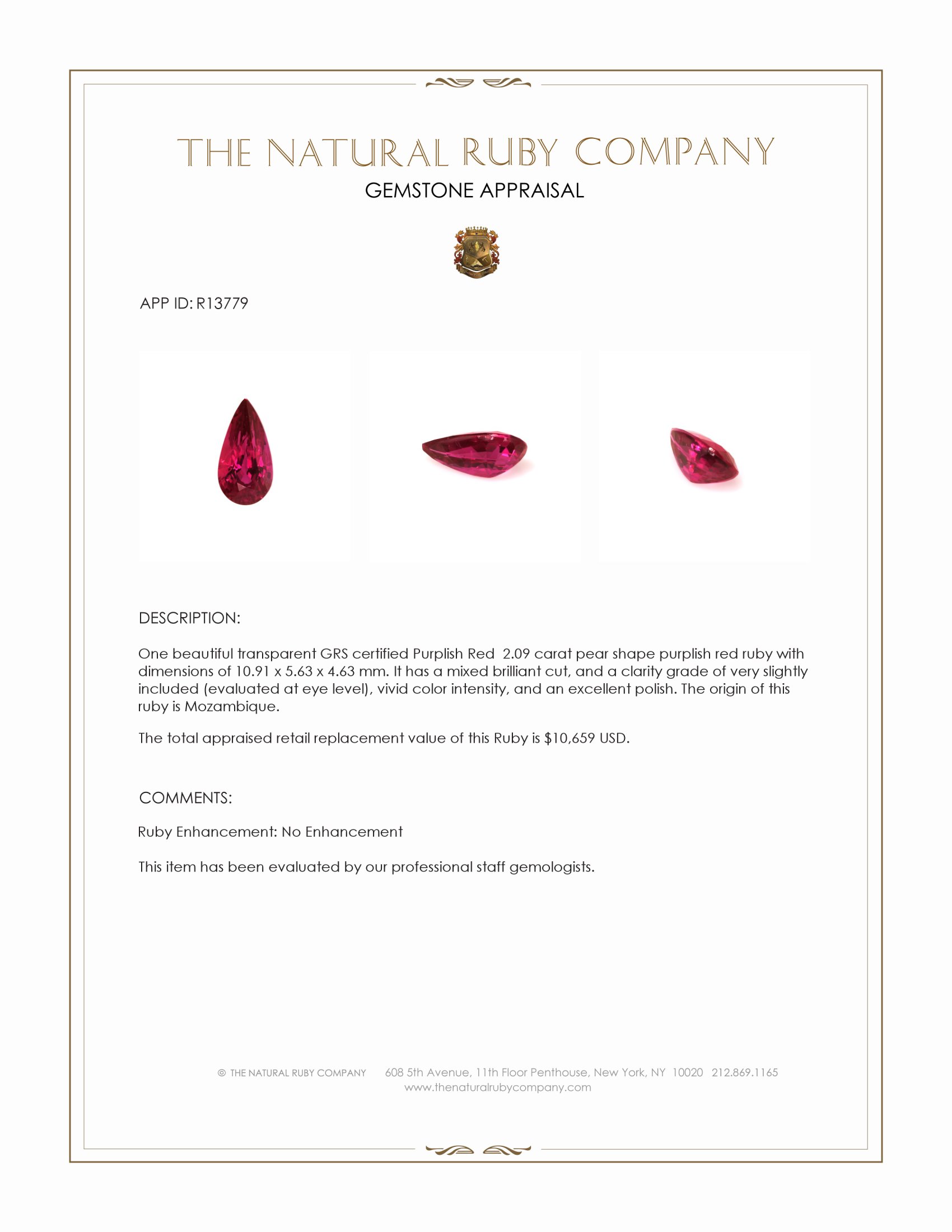 2.09 Ct. Purplish Red Ruby from Mozambique