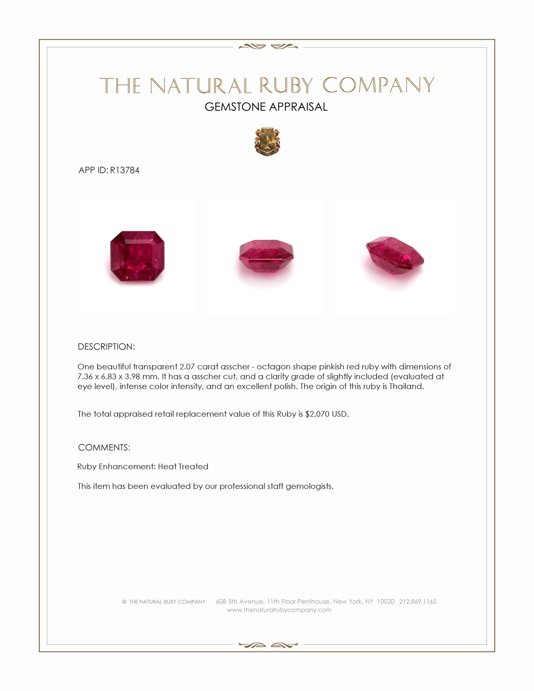 2.07 Ct. Ruby from Thailand